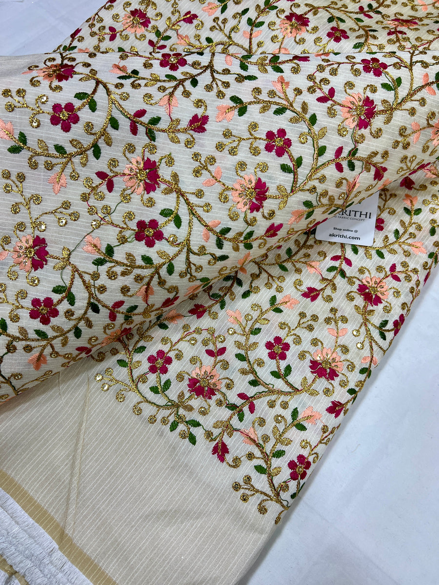 Embroidered raw silk fabric