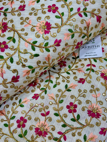 Embroidered raw silk fabric