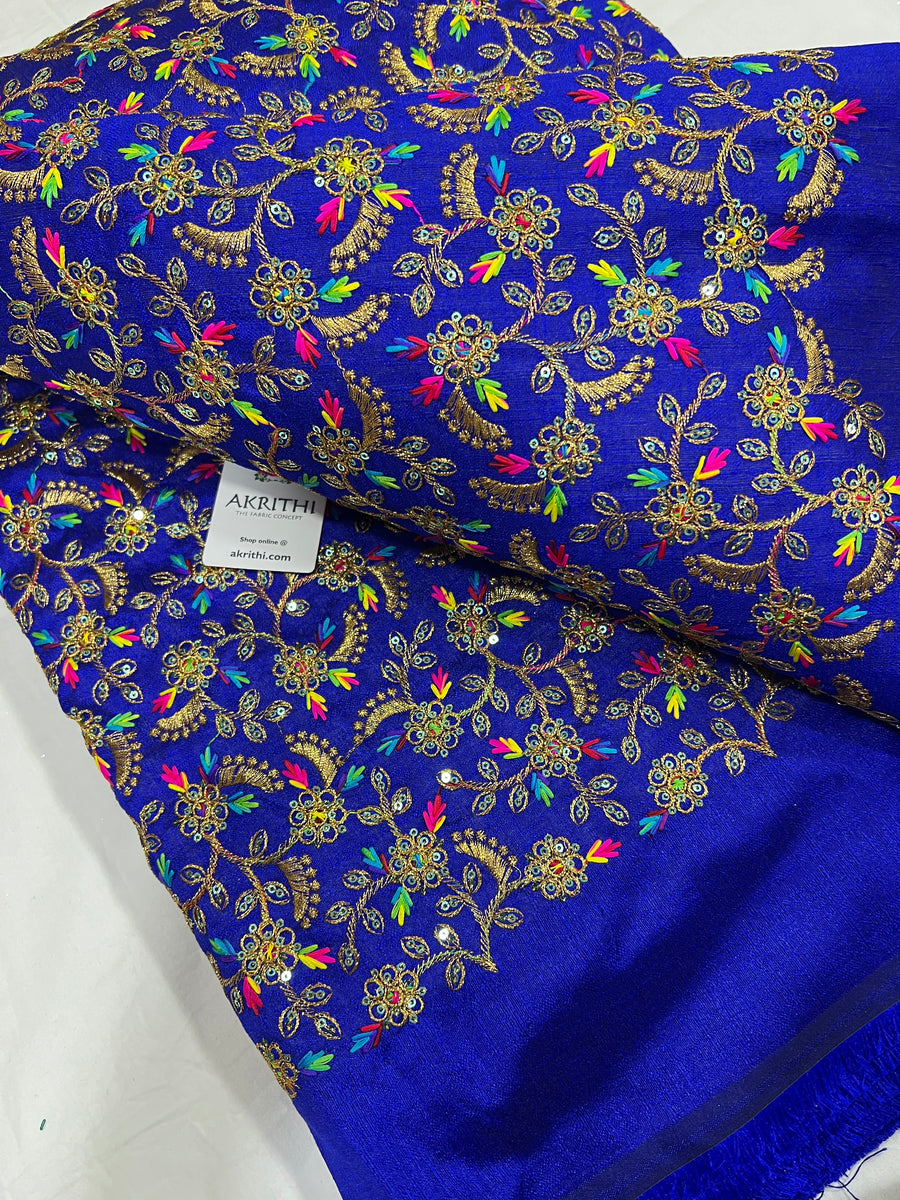 Embroidered raw silk fabric