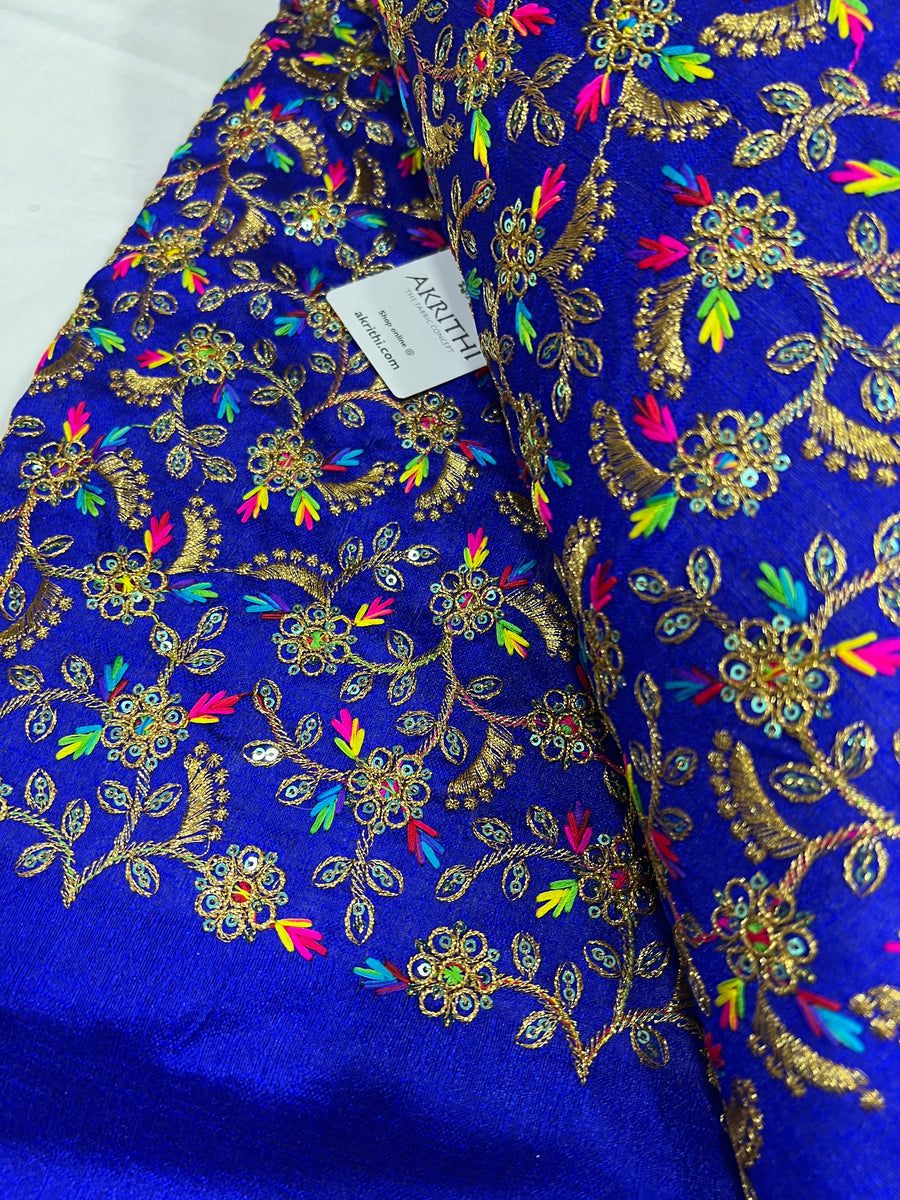 Embroidered raw silk fabric