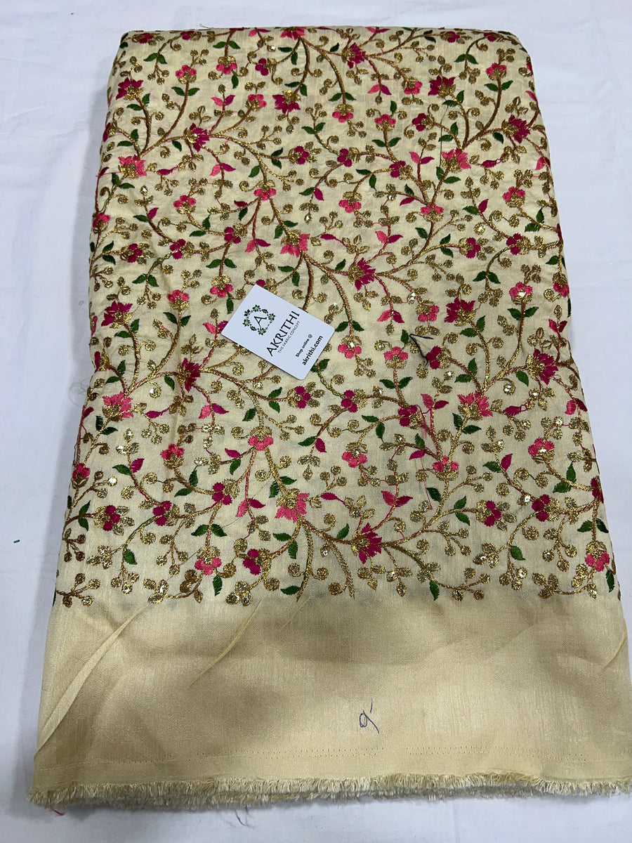 Embroidered raw silk fabric