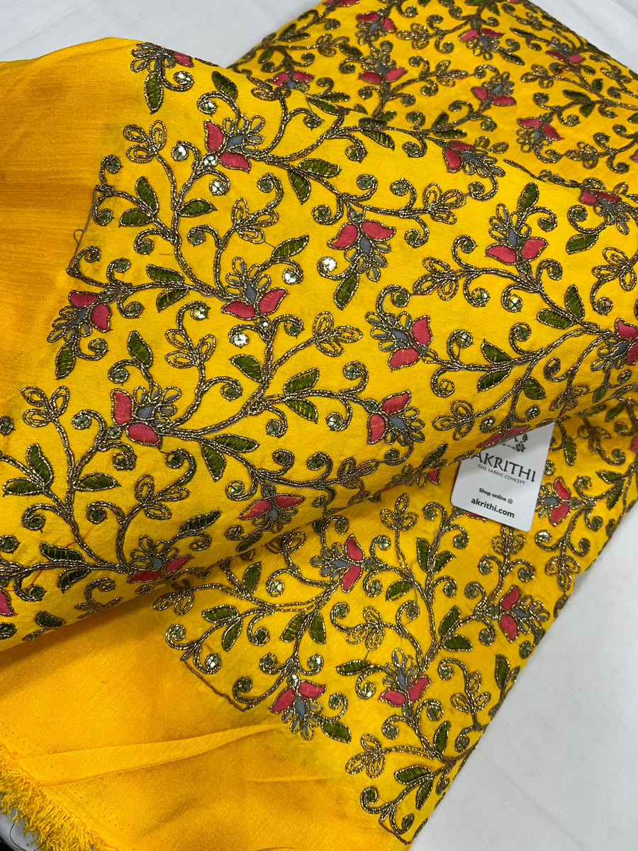 Embroidered raw silk fabric