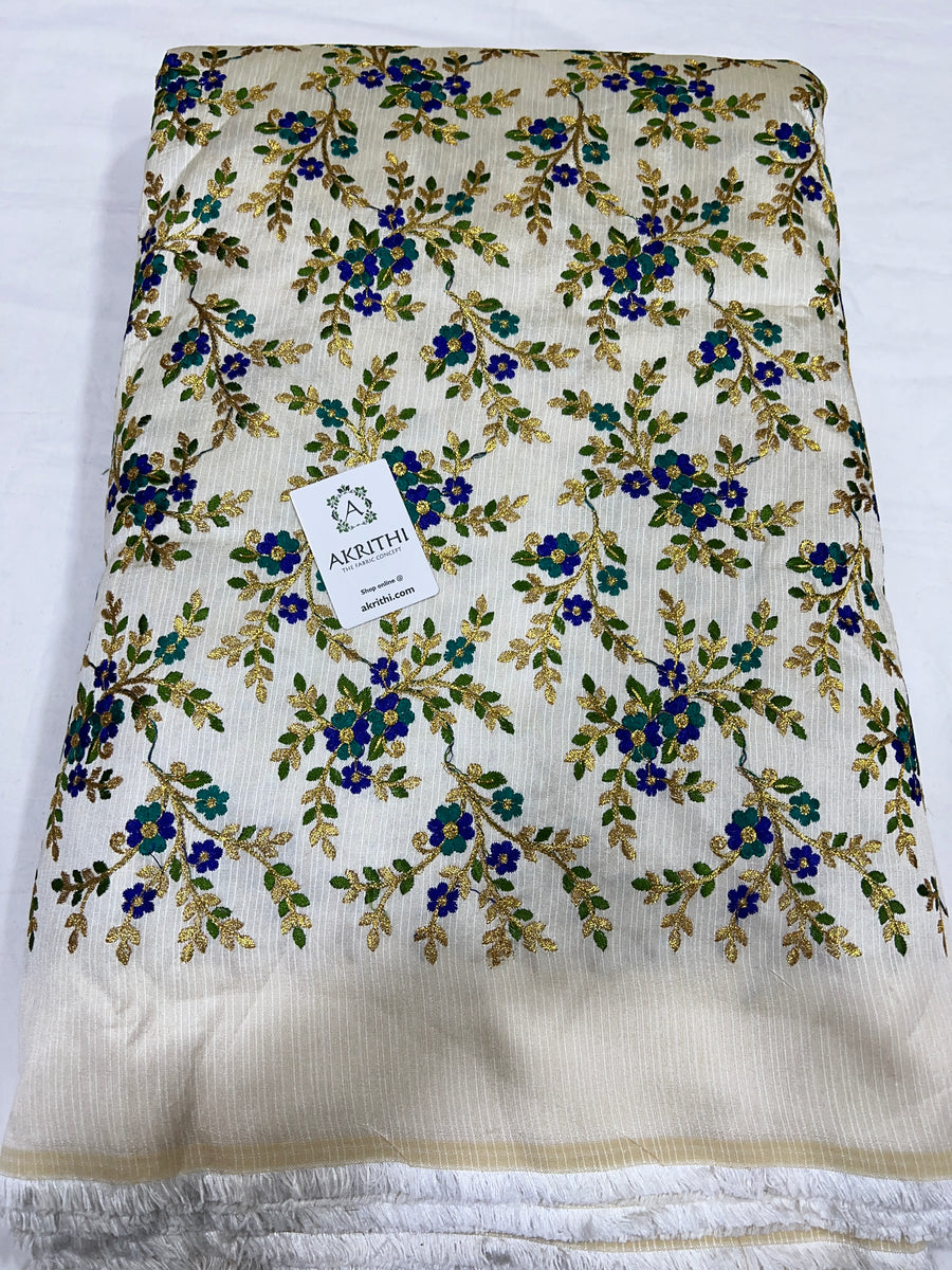 Embroidered raw silk fabric