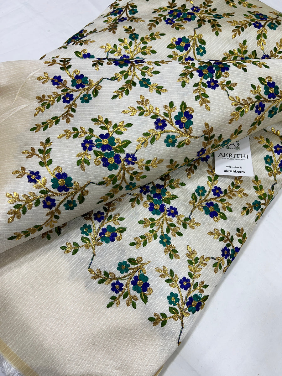 Embroidered raw silk fabric