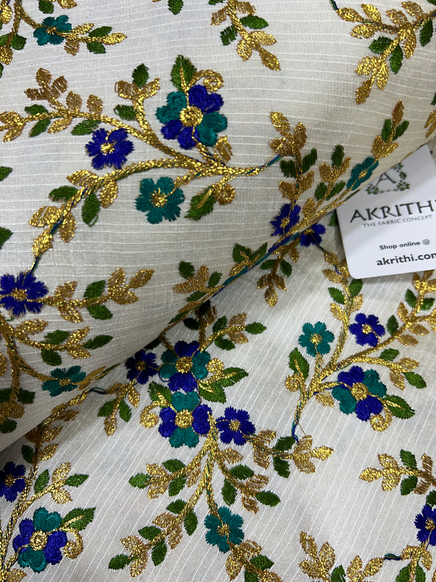 Embroidered raw silk fabric