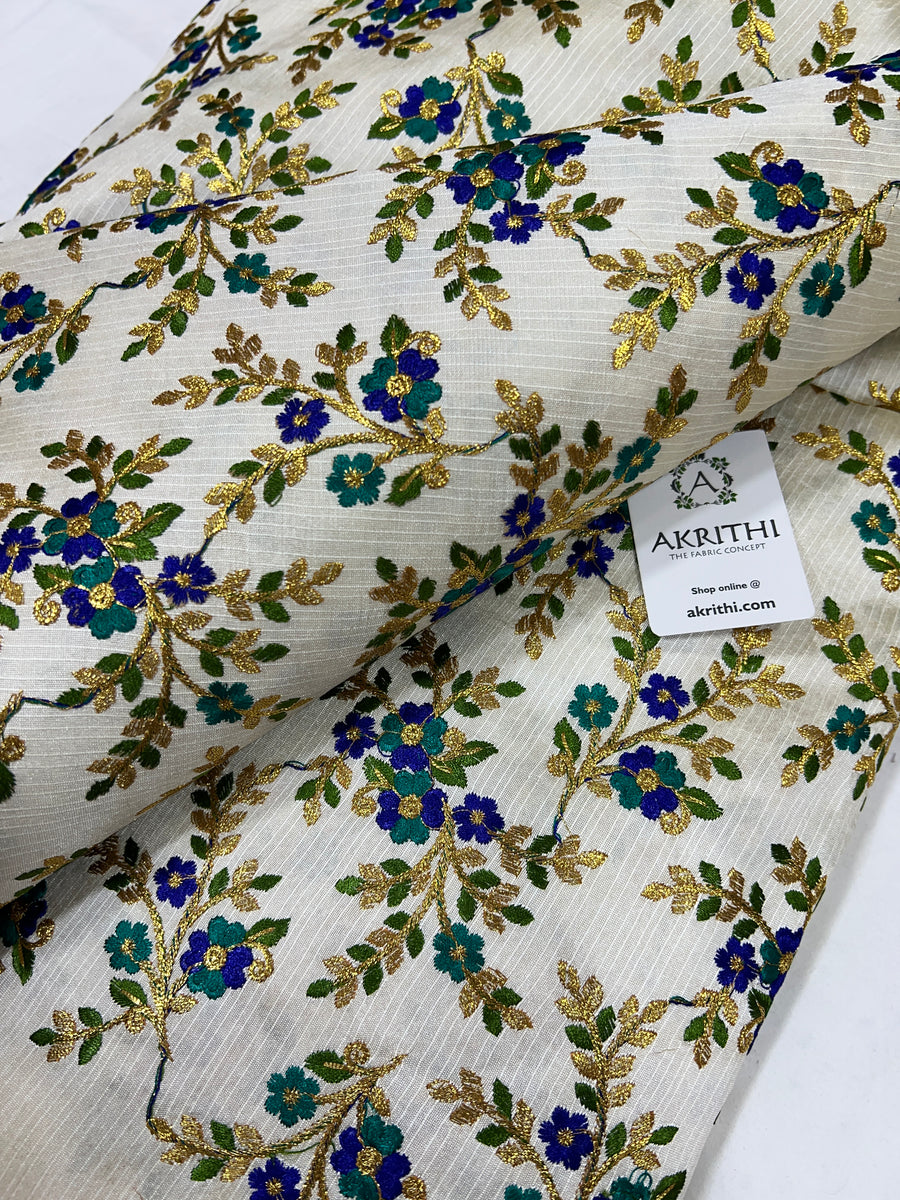 Embroidered raw silk fabric