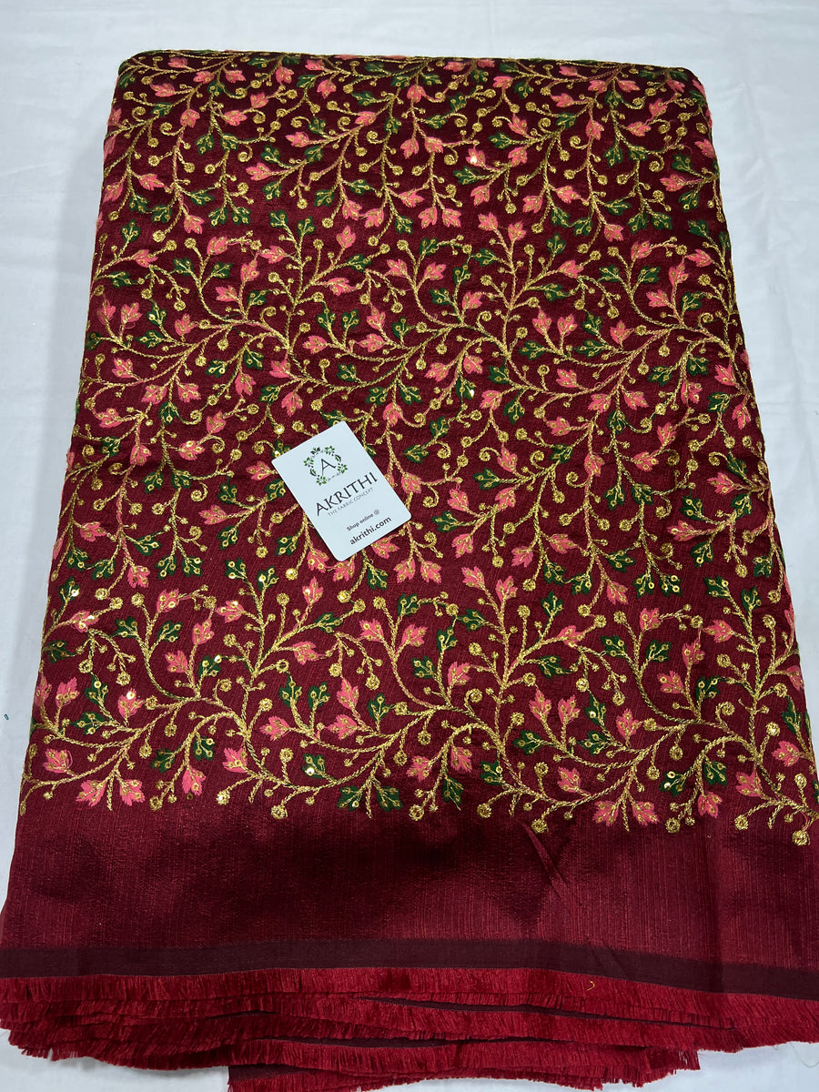 Embroidered raw silk fabric