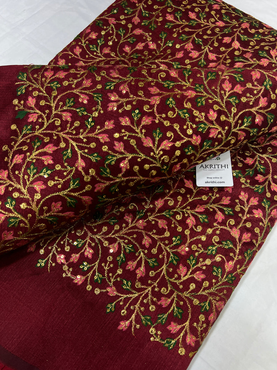 Embroidered raw silk fabric