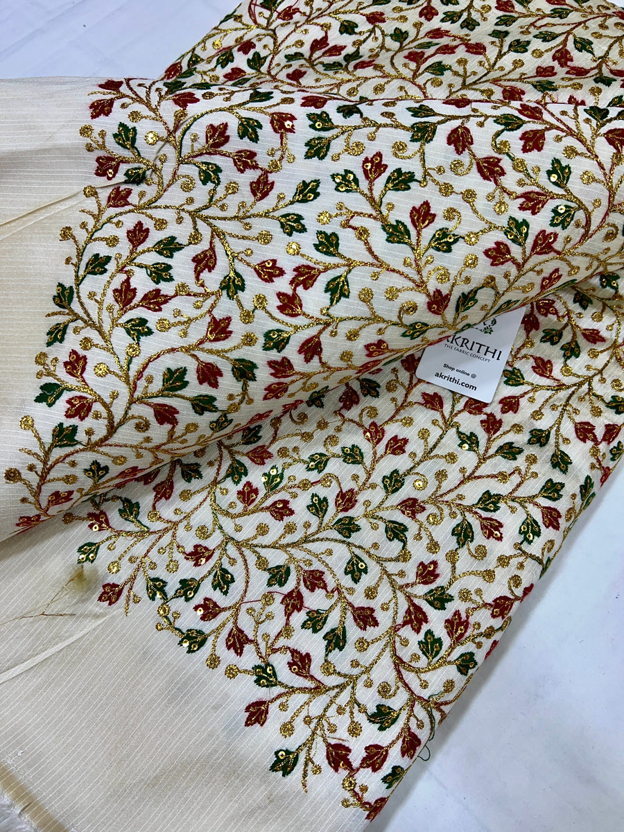 Embroidered raw silk fabric