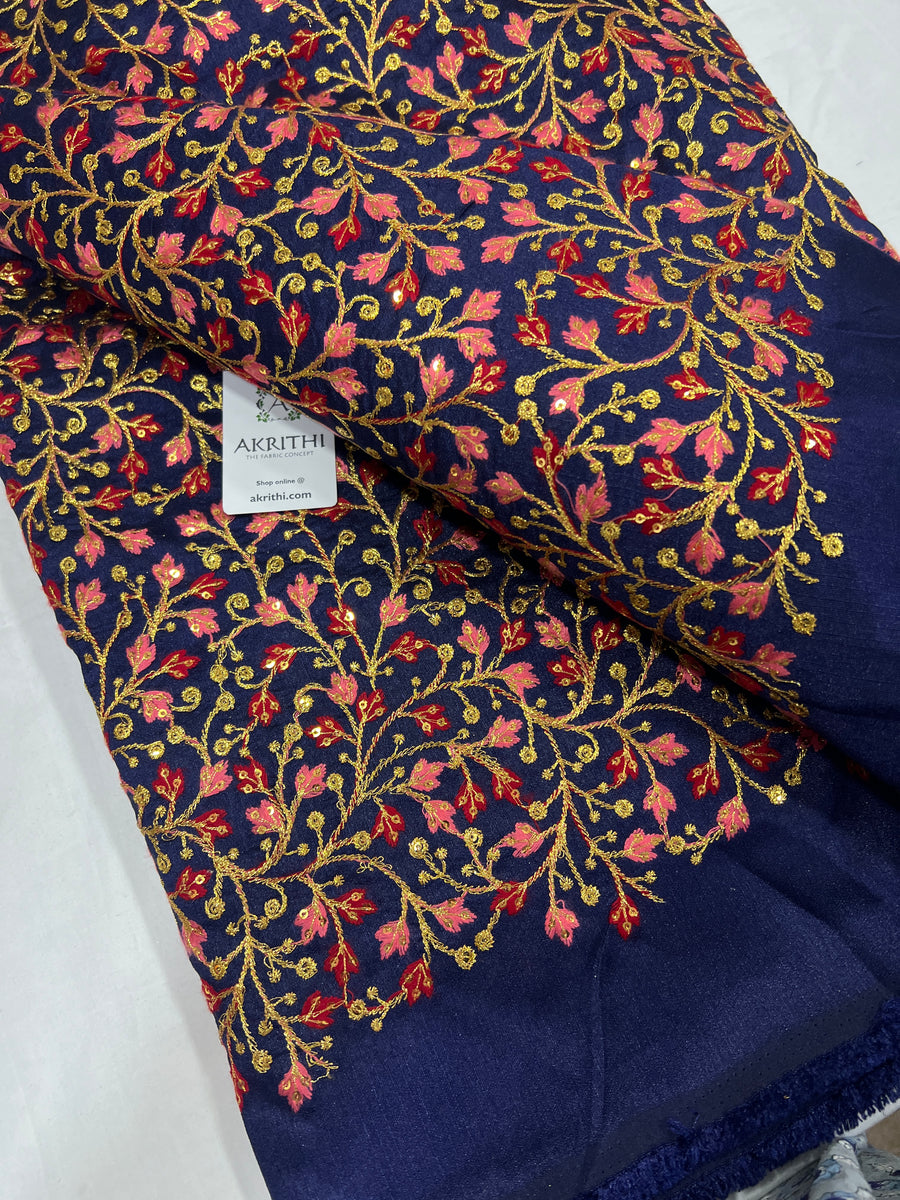 Embroidered raw silk fabric