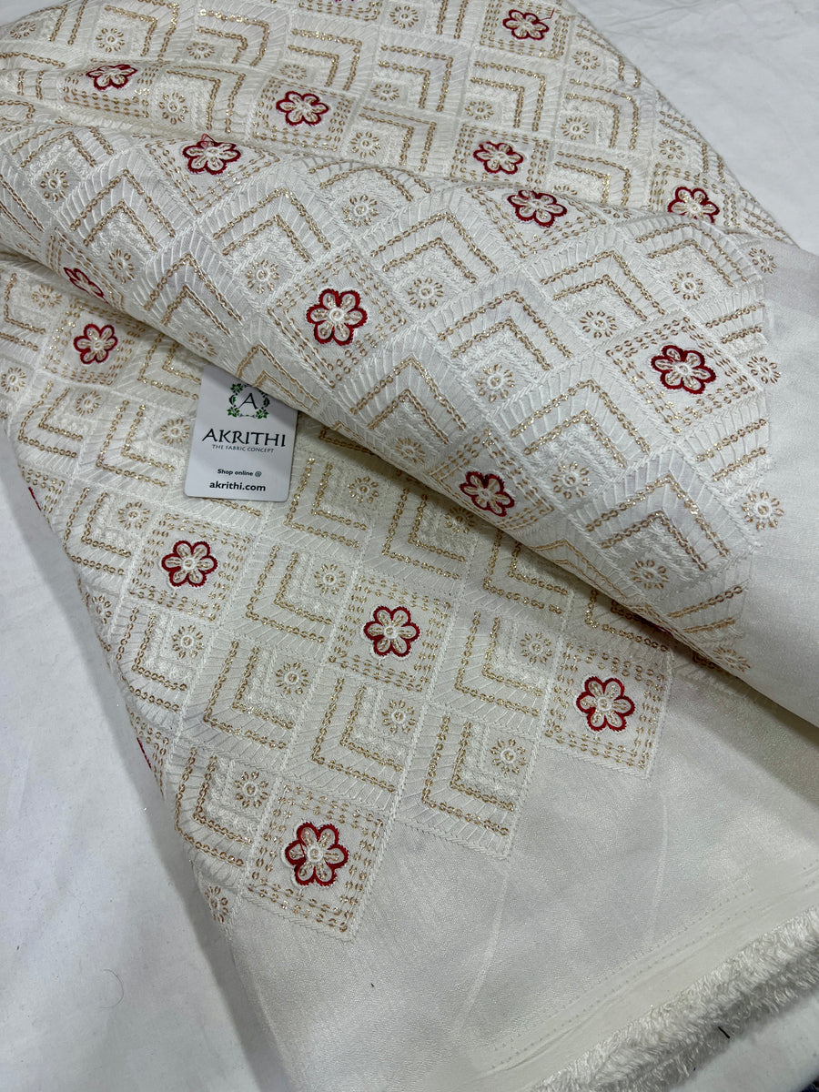 Embroidered raw silk fabric