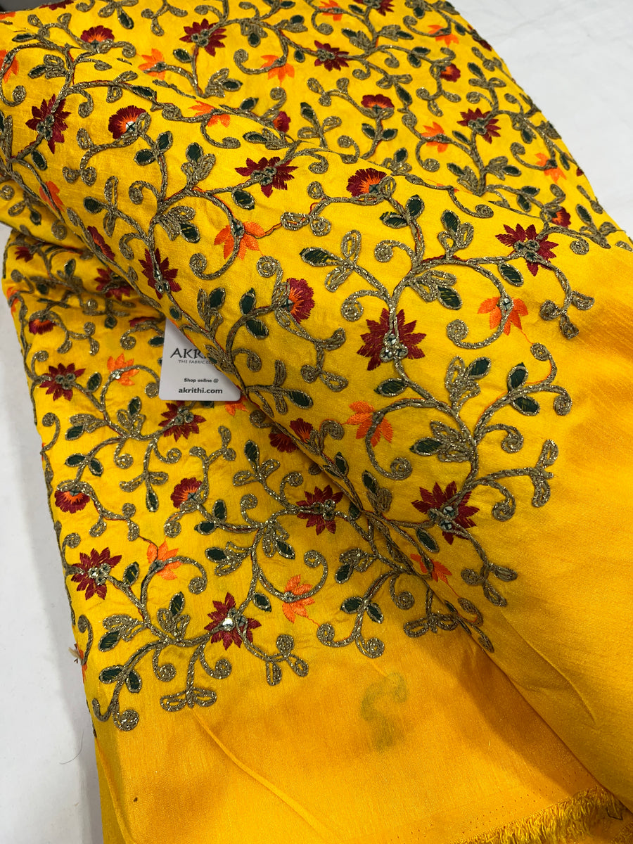 Embroidered raw silk fabric