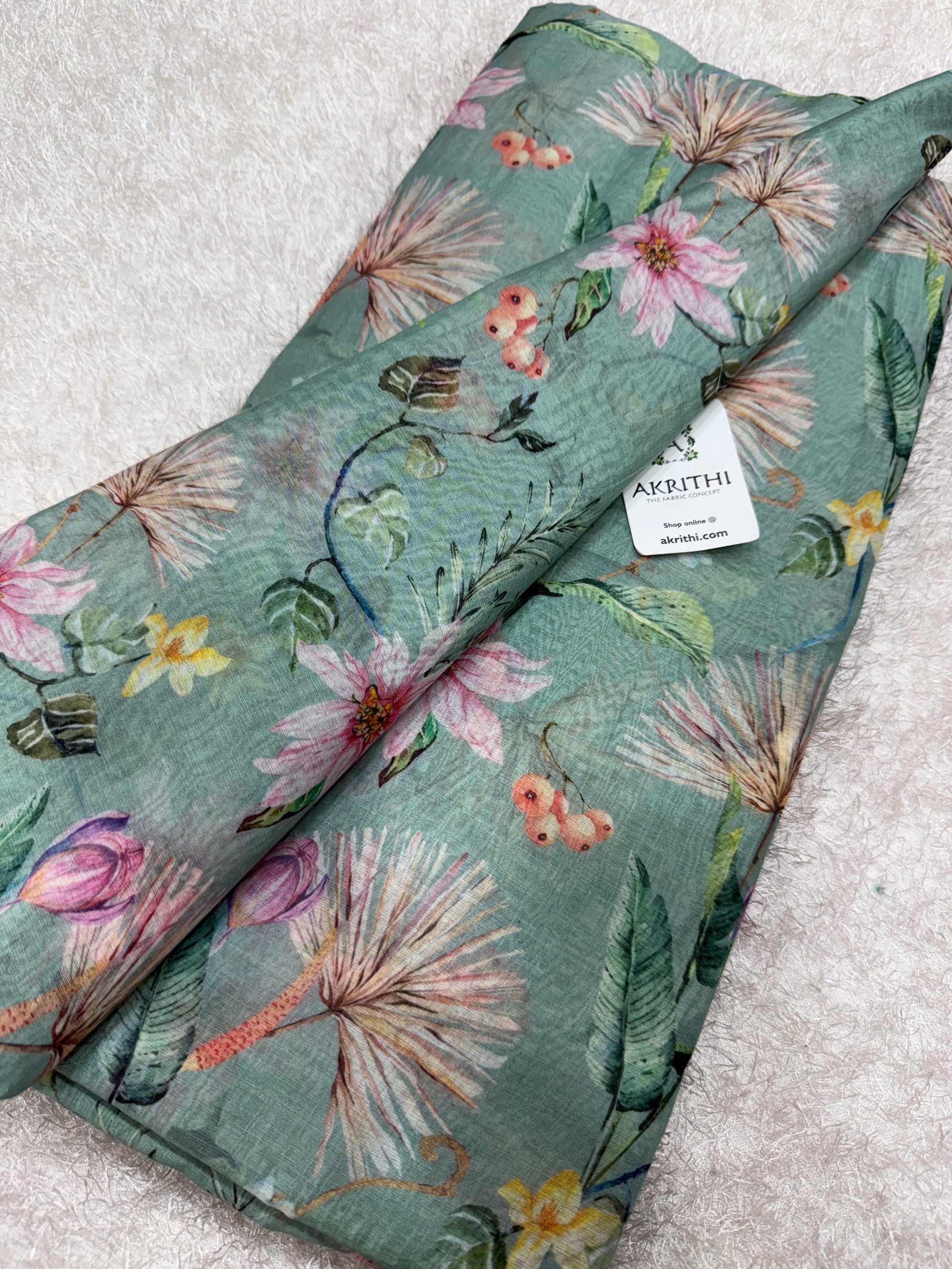 Floral Printed Pure mul chanderi fabric