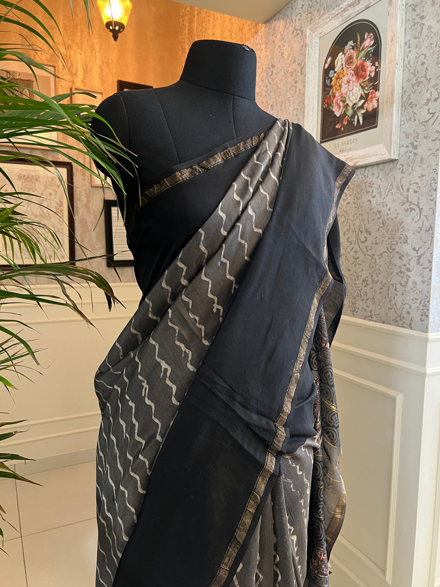 Pure chanderi block printed  saree