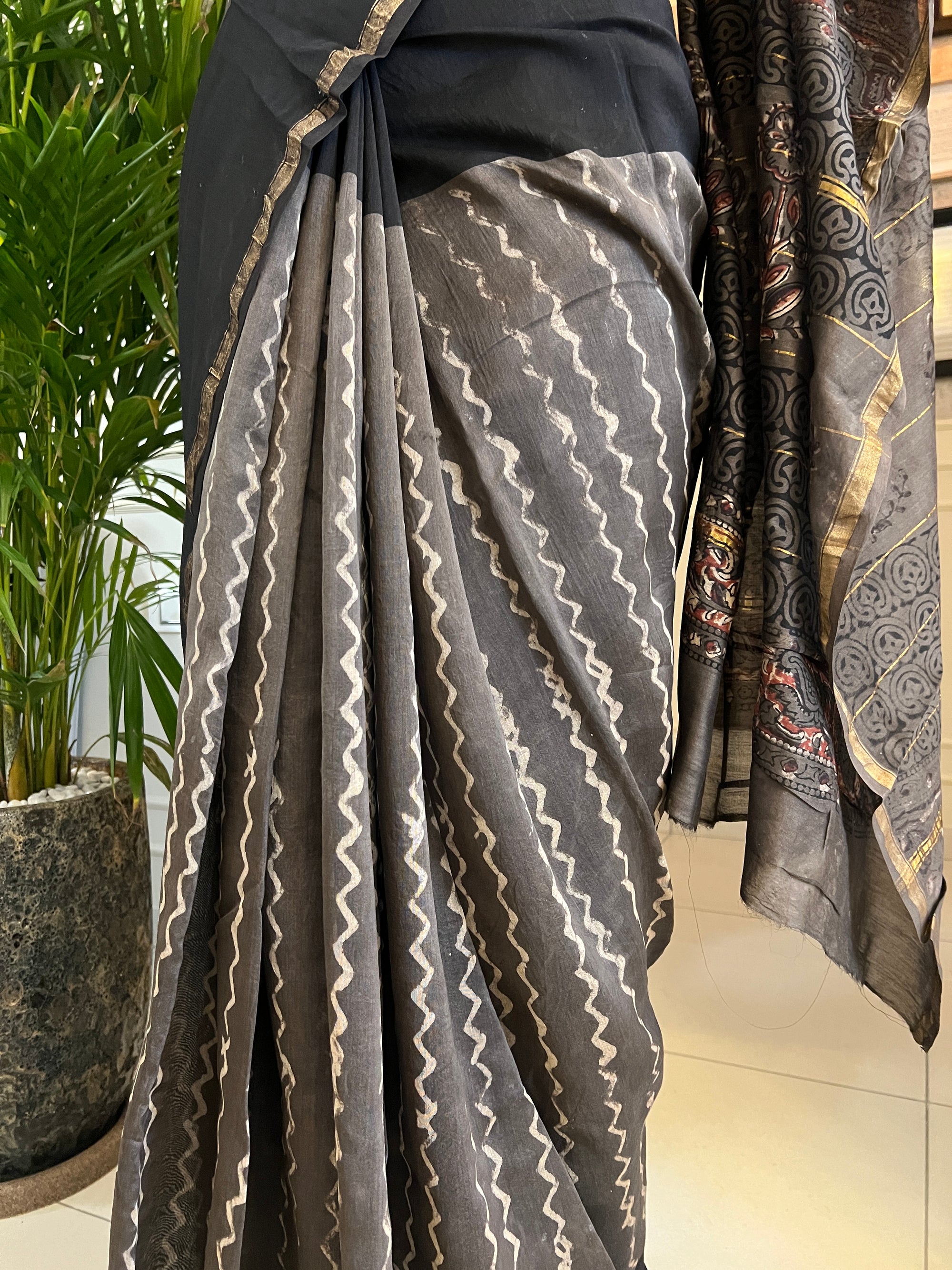 Pure chanderi block printed  saree