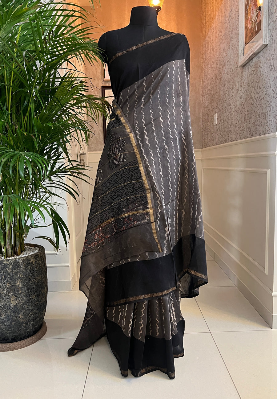 Pure chanderi block printed  saree