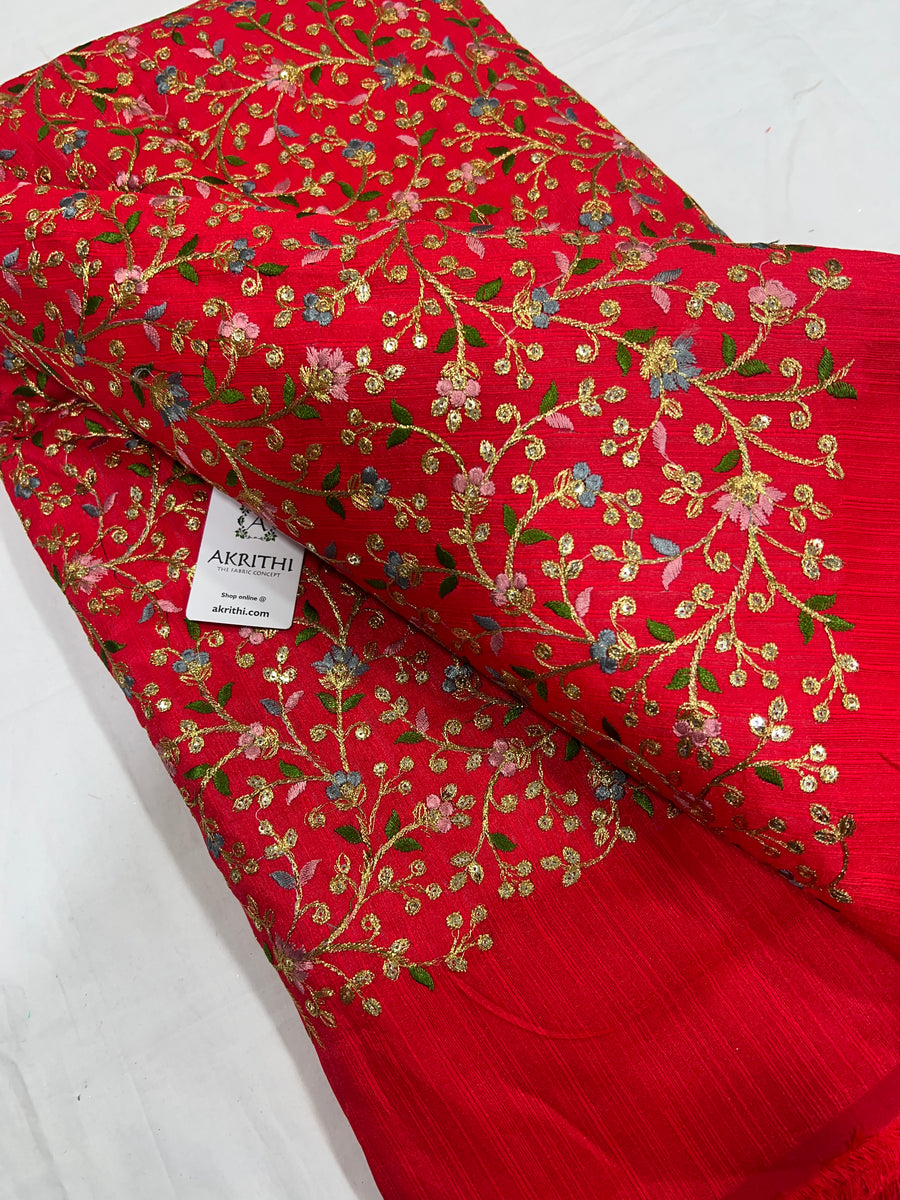 Embroidered raw silk fabric