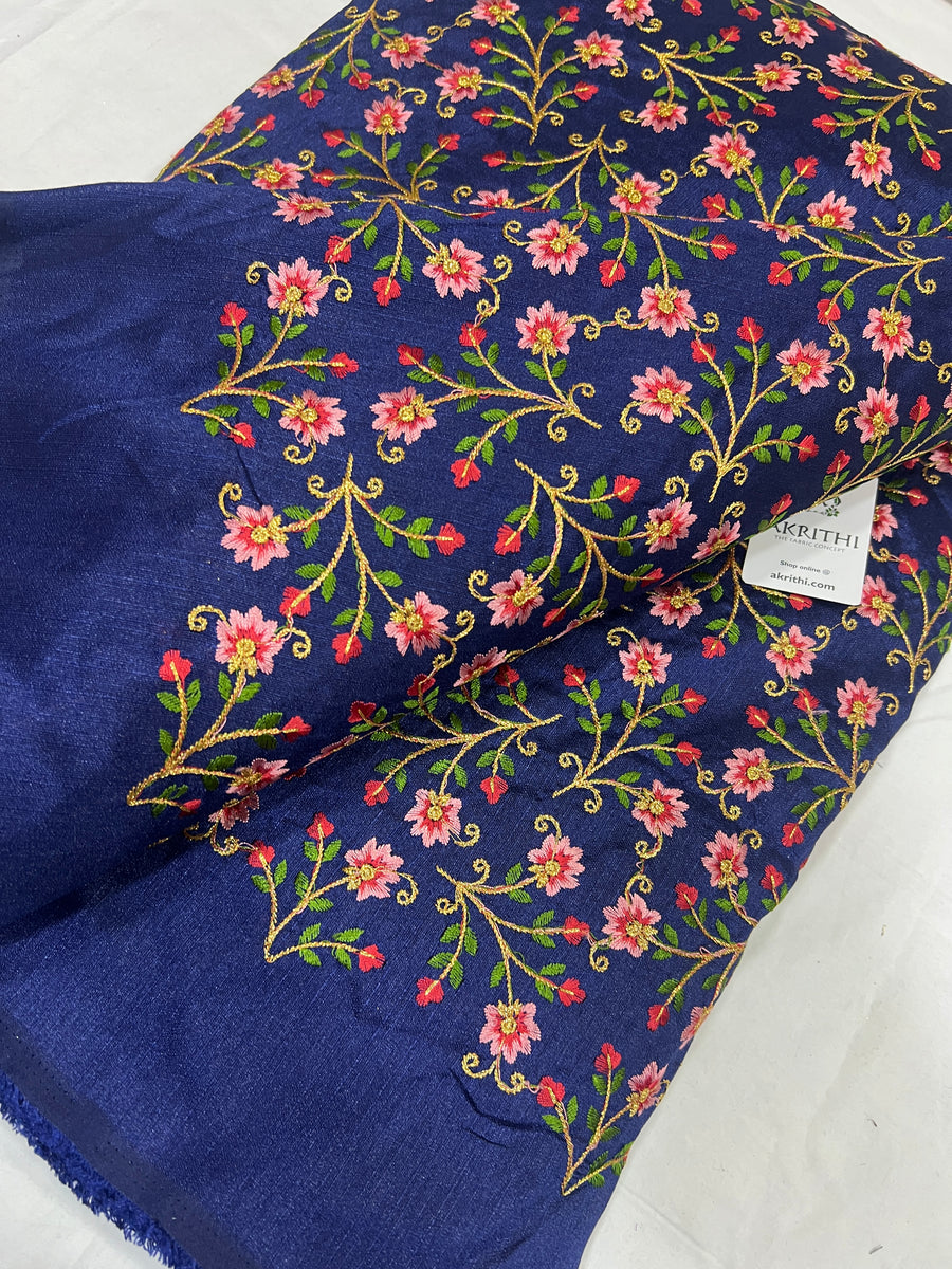 Embroidered raw silk fabric