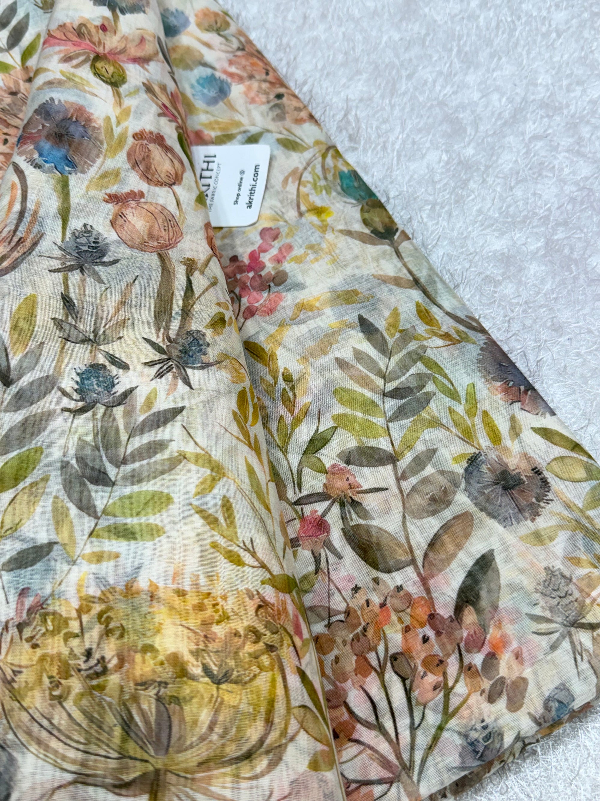 Floral Printed Pure mul chanderi fabric