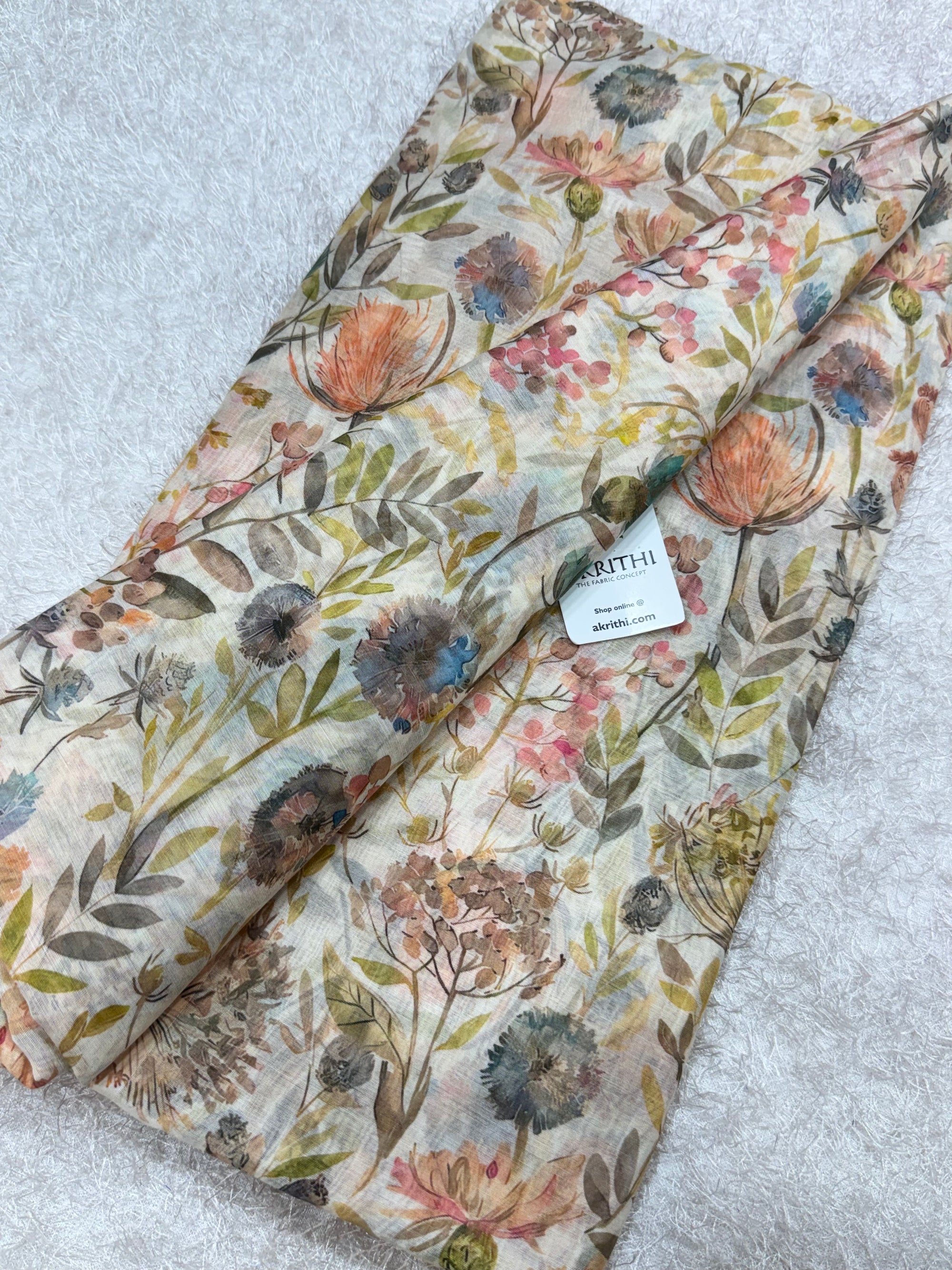 Floral Printed Pure mul chanderi fabric