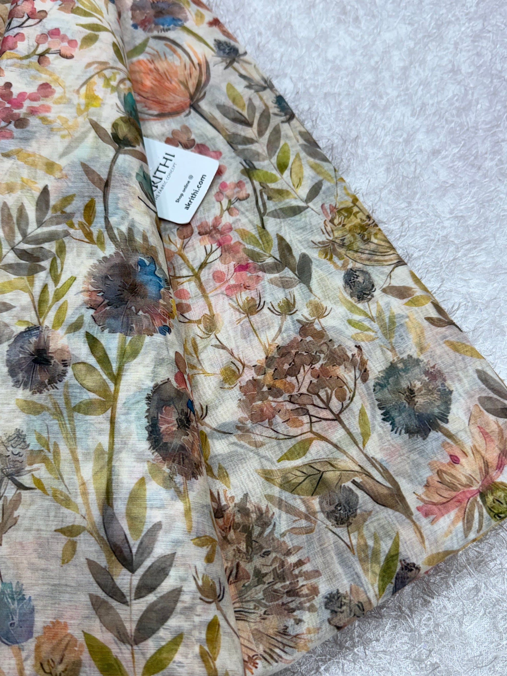 Floral Printed Pure mul chanderi fabric