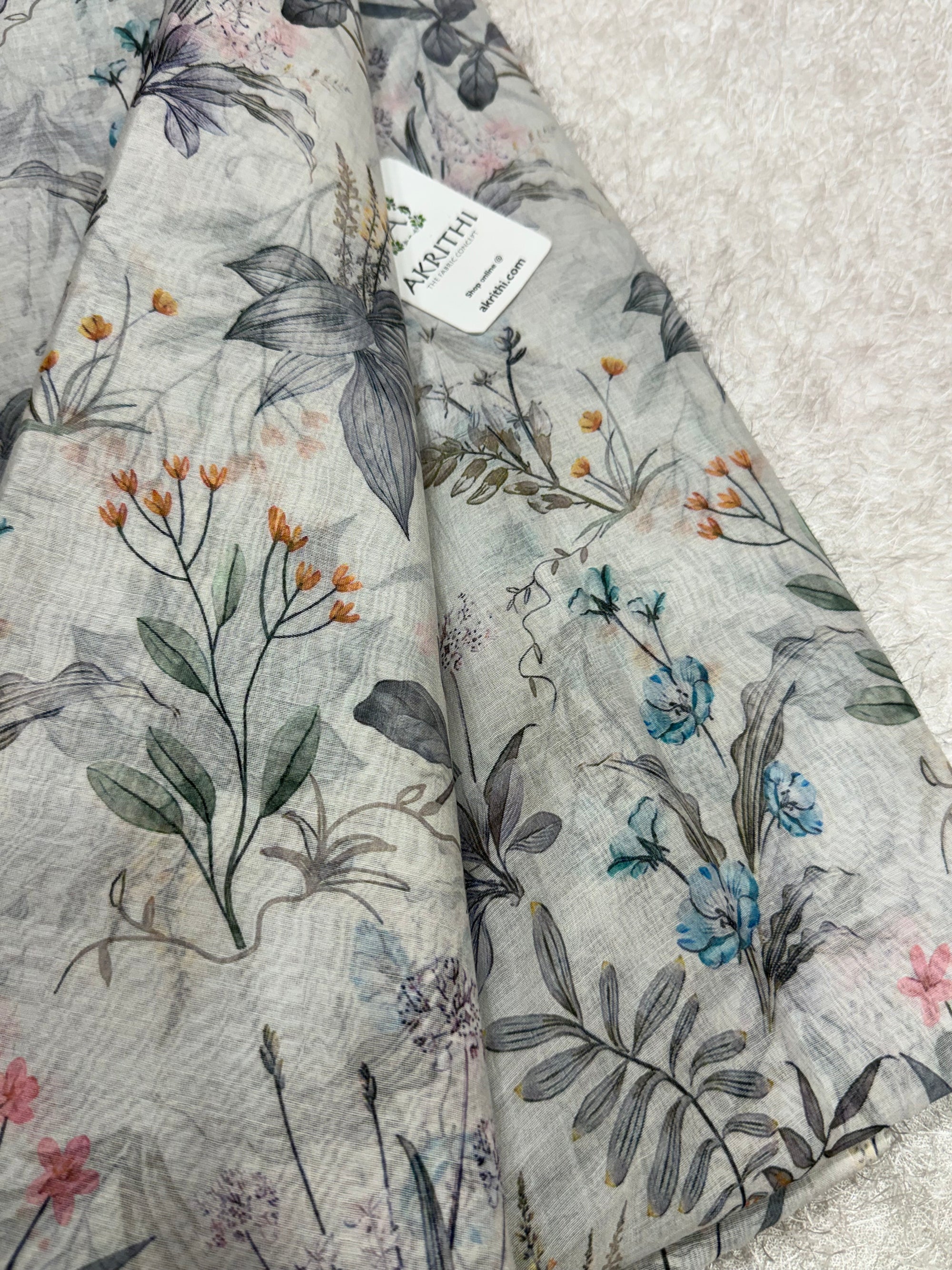 Floral Printed Pure mul chanderi fabric