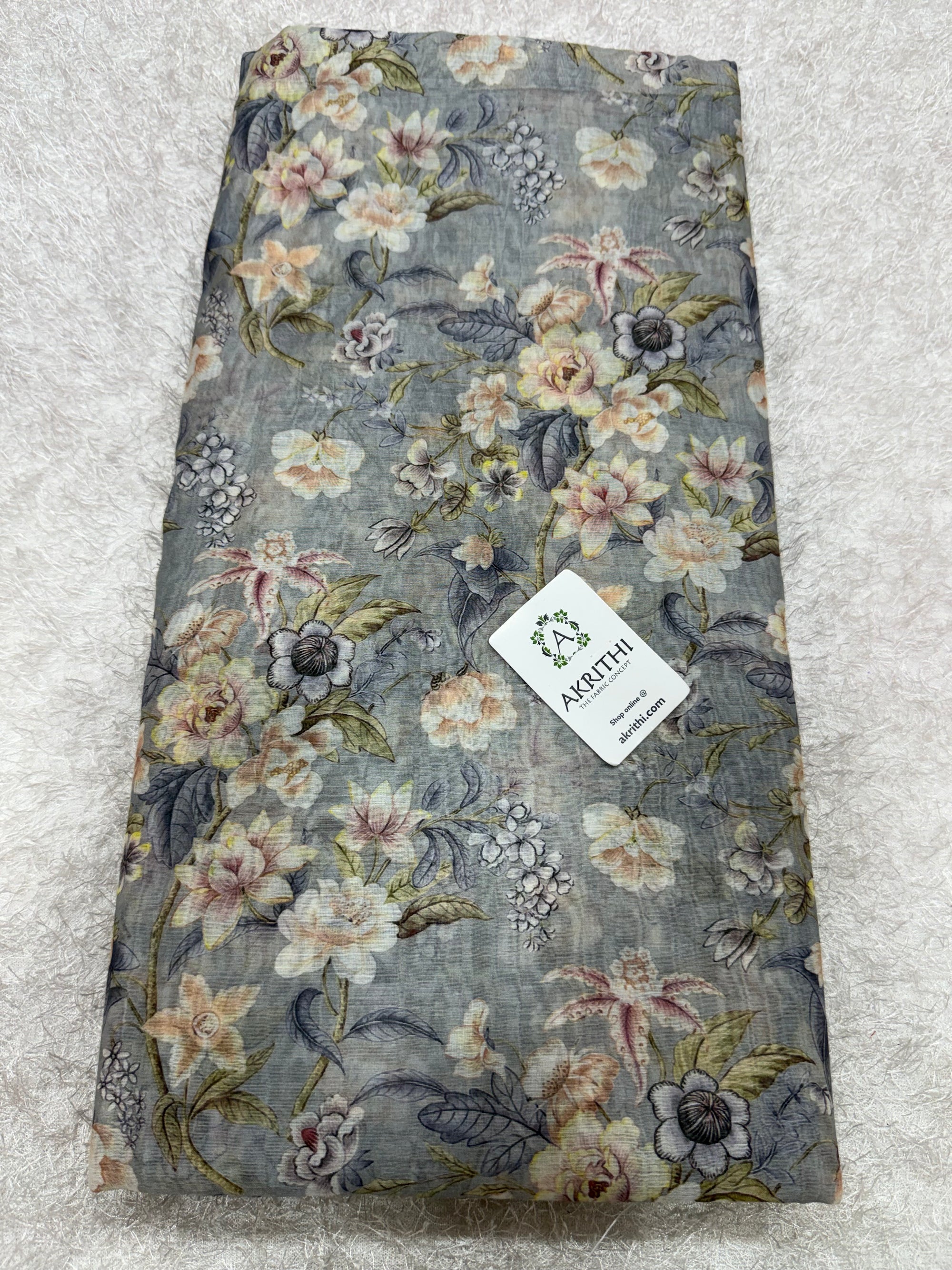 Floral Printed Pure mul chanderi fabric