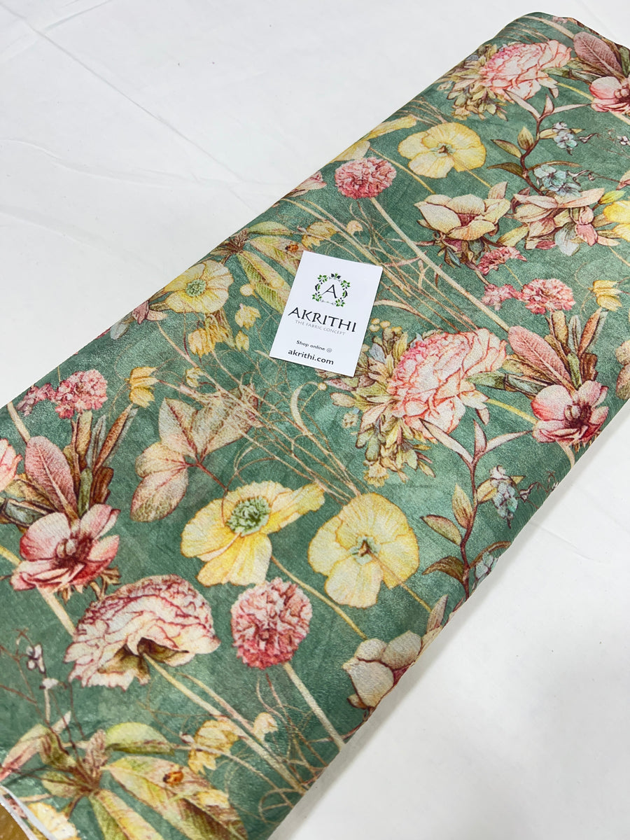 Digital floral printed pure chinon fabric