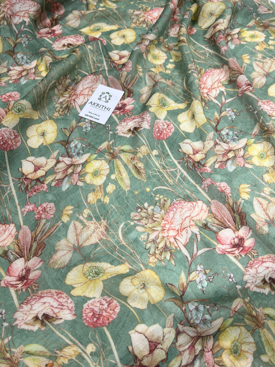 Digital floral printed pure chinon fabric