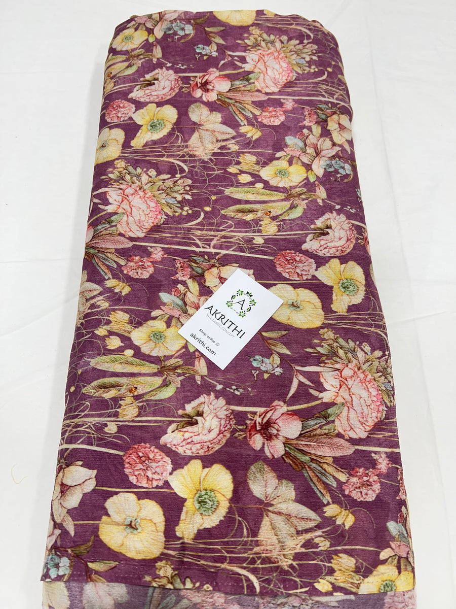 Digital floral printed pure chinon fabric