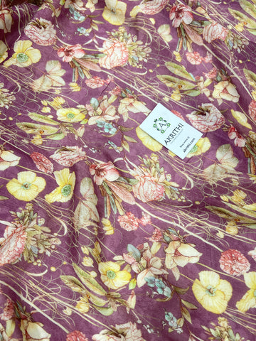 Digital floral printed pure chinon fabric