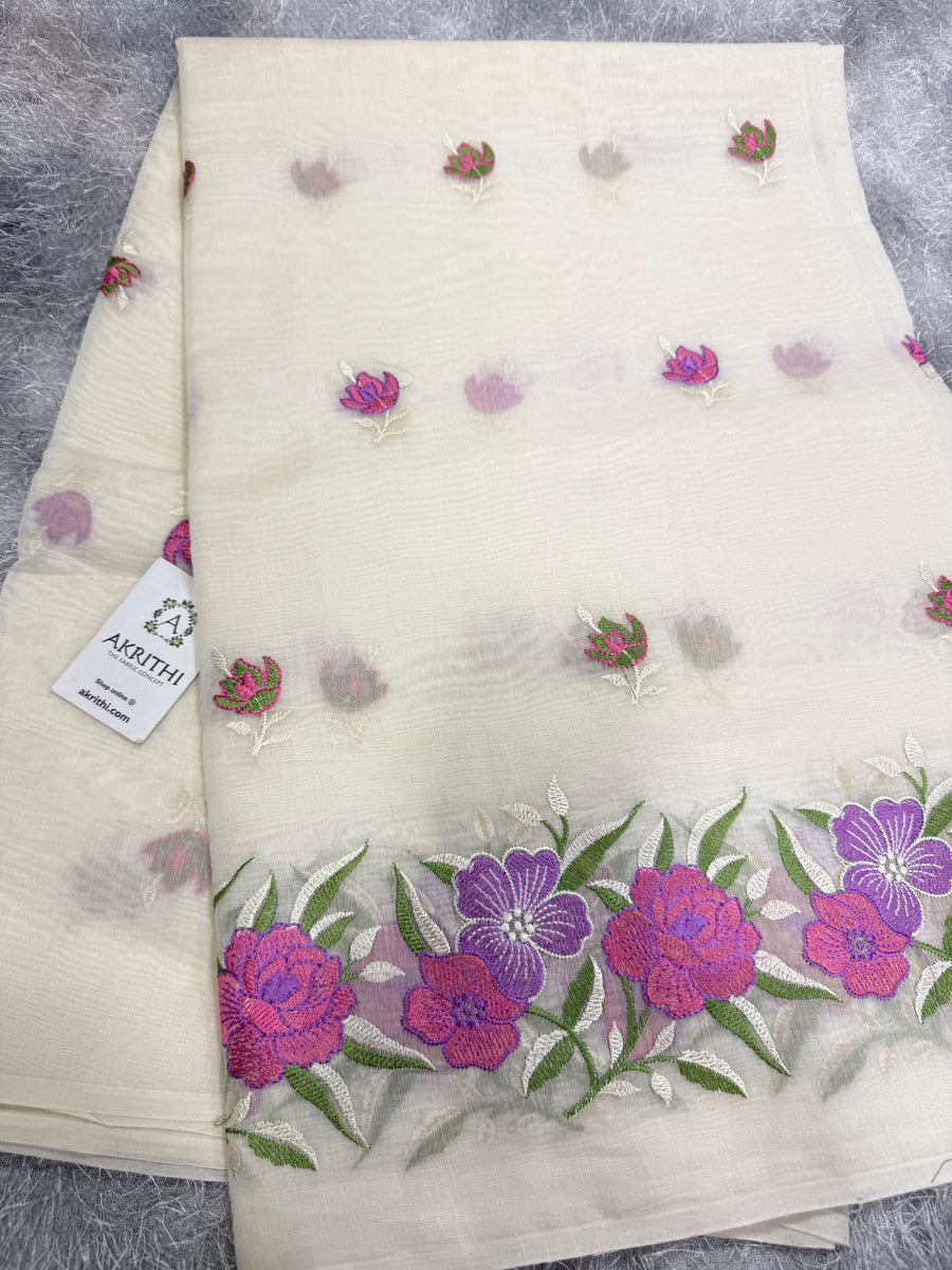 MUL CHANDERI EMBROIDERED FABRIC