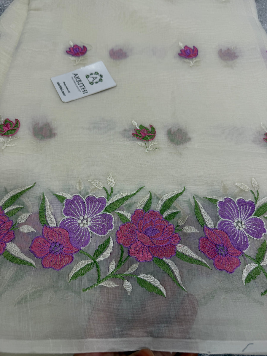 MUL CHANDERI EMBROIDERED FABRIC