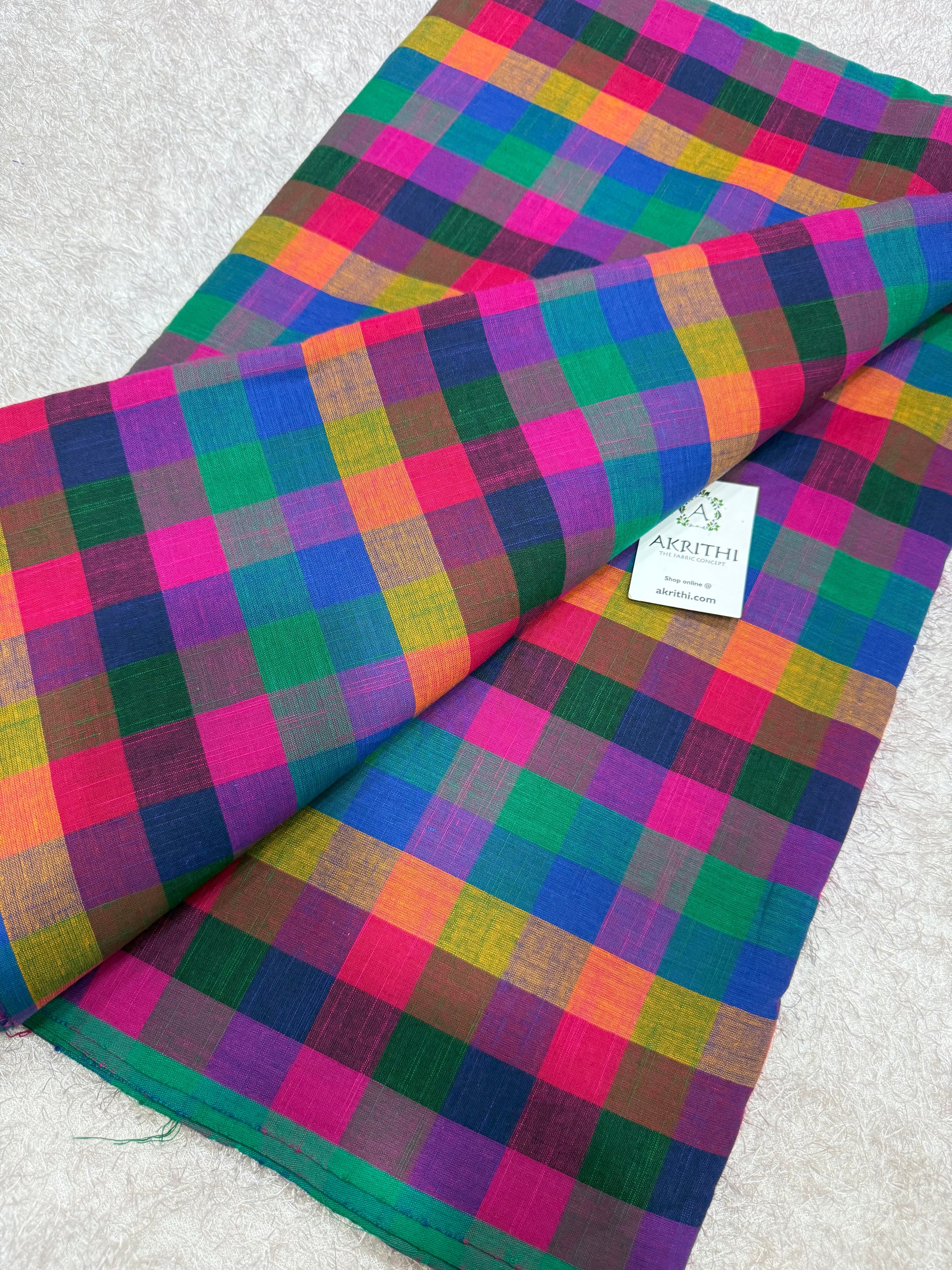 Madras checks pure cotton fabric small checks 1 inch