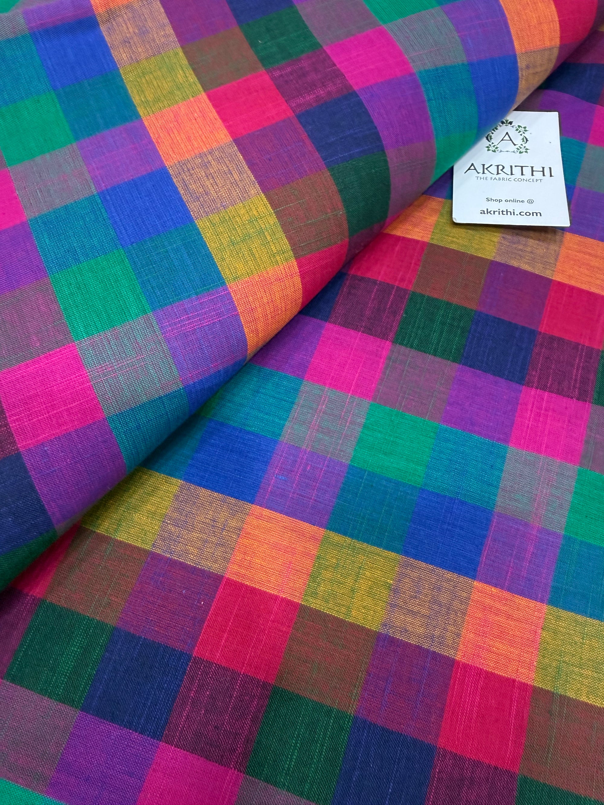 Madras checks pure cotton fabric small checks 1 inch