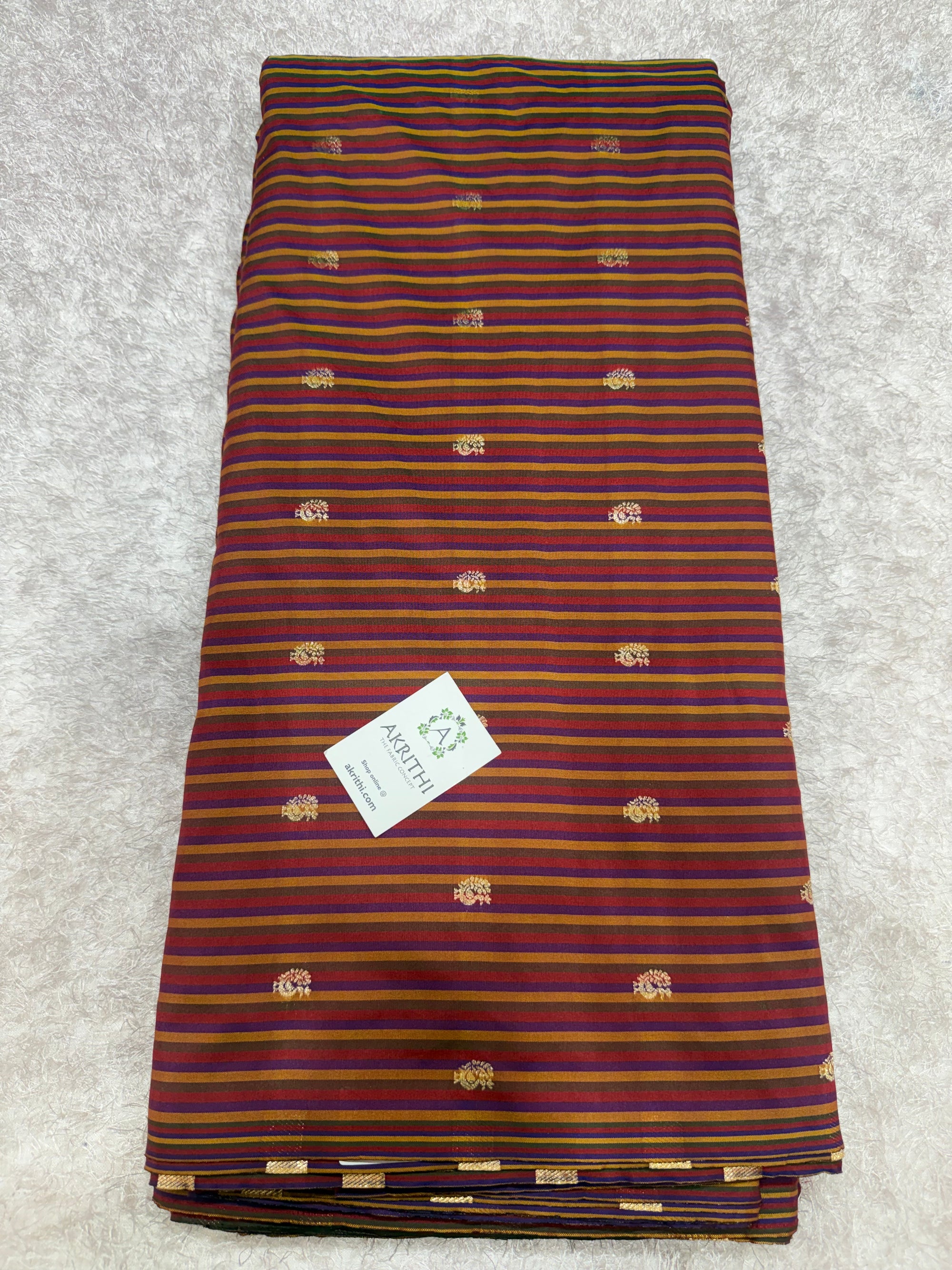 Semi Banarasi multi striped silk fabric