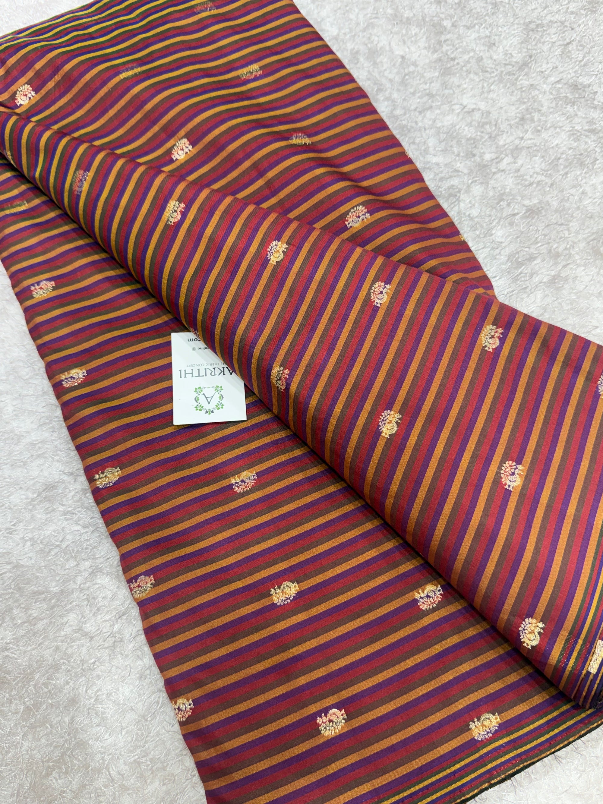 Semi Banarasi multi striped silk fabric