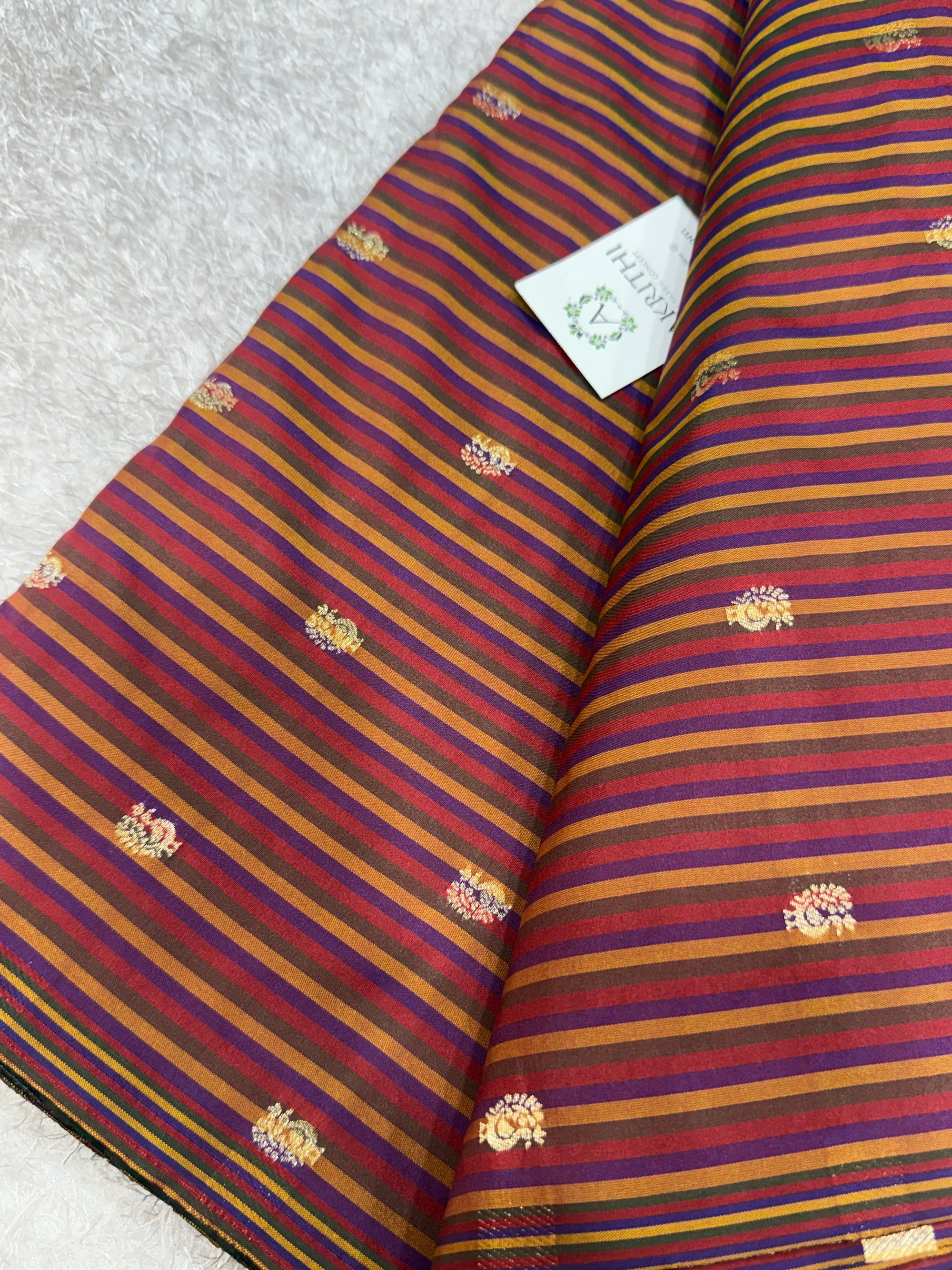 Semi Banarasi multi striped silk fabric