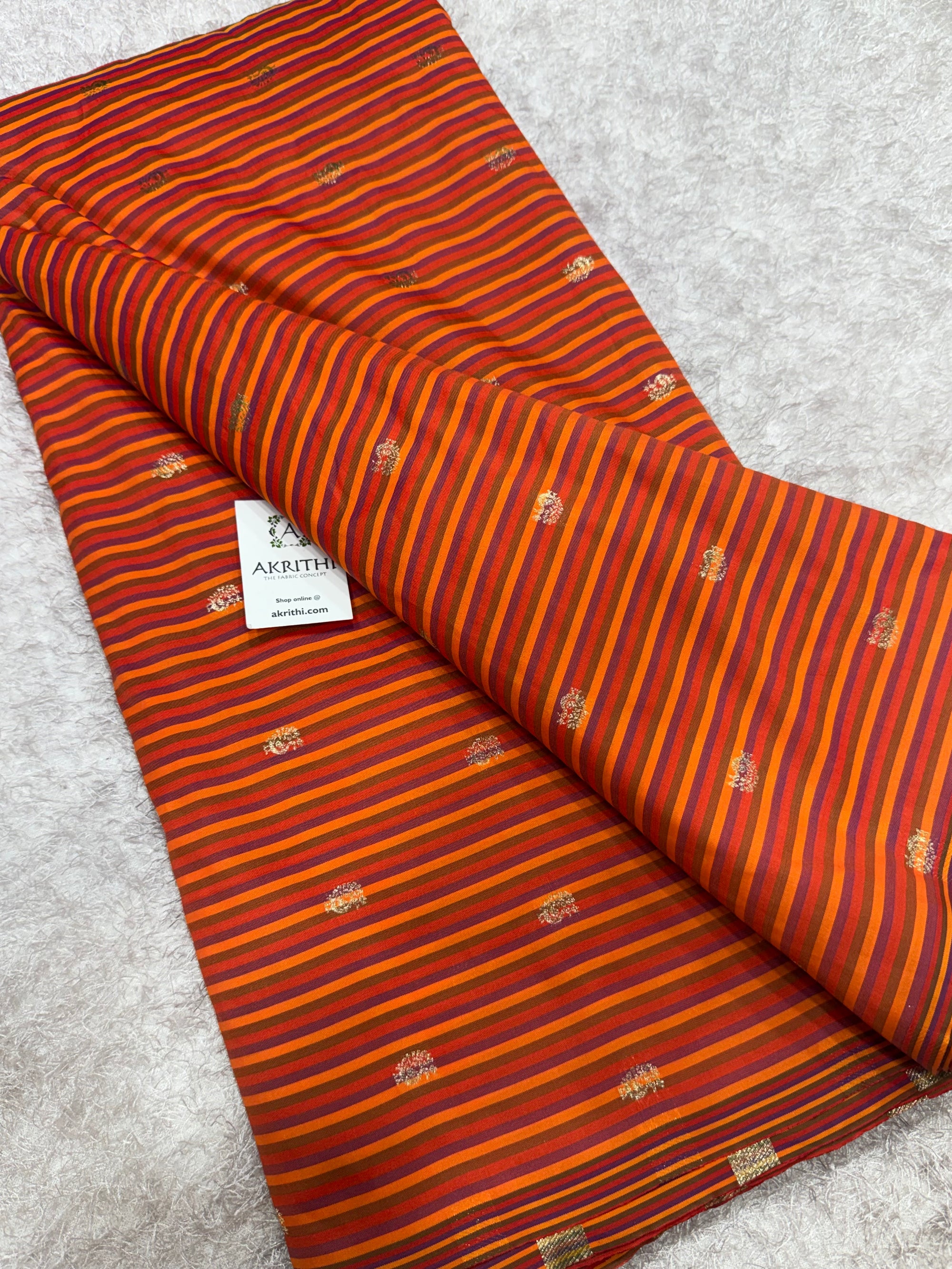 Semi Banarasi multi striped silk fabric
