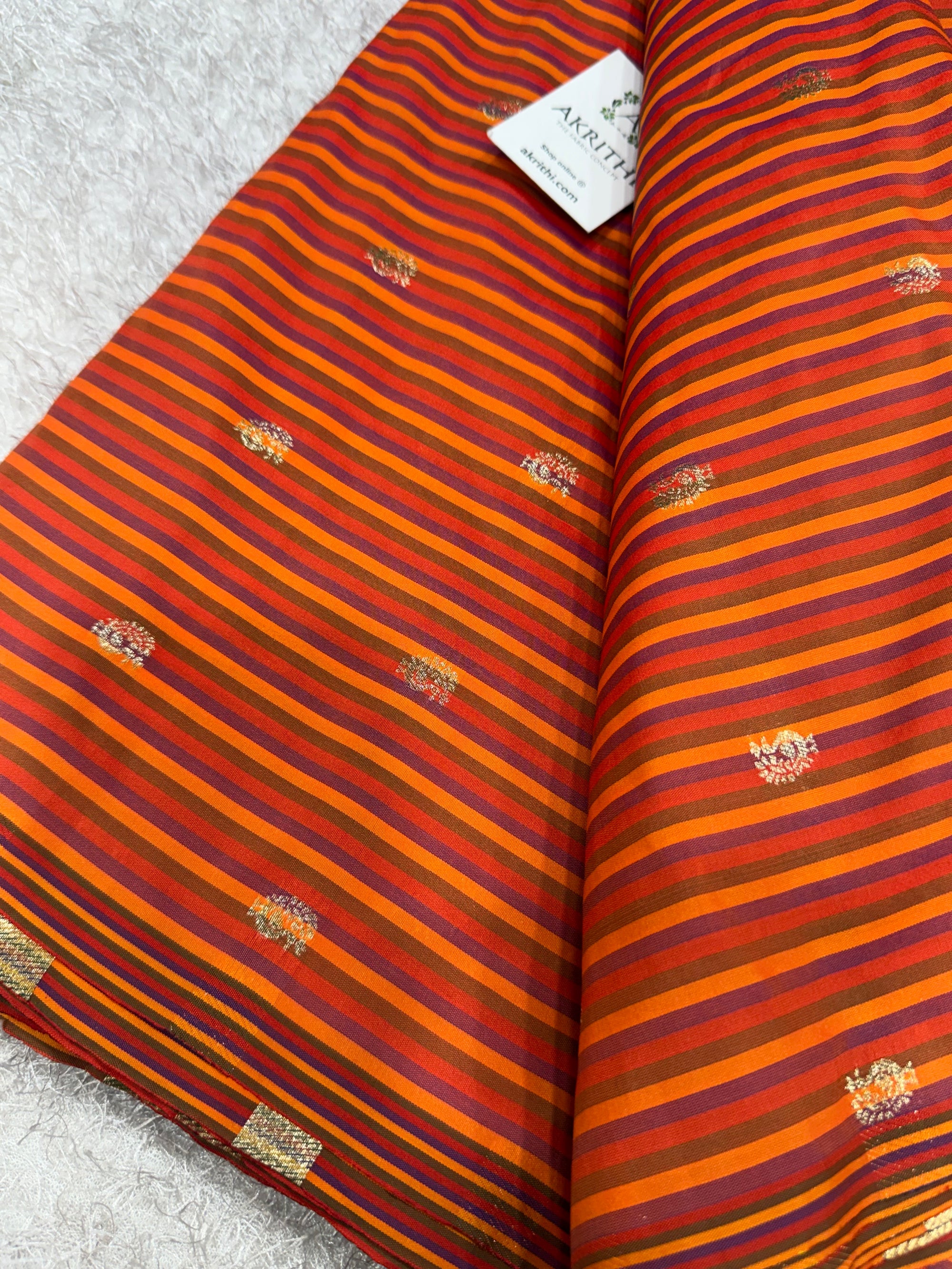 Semi Banarasi multi striped silk fabric