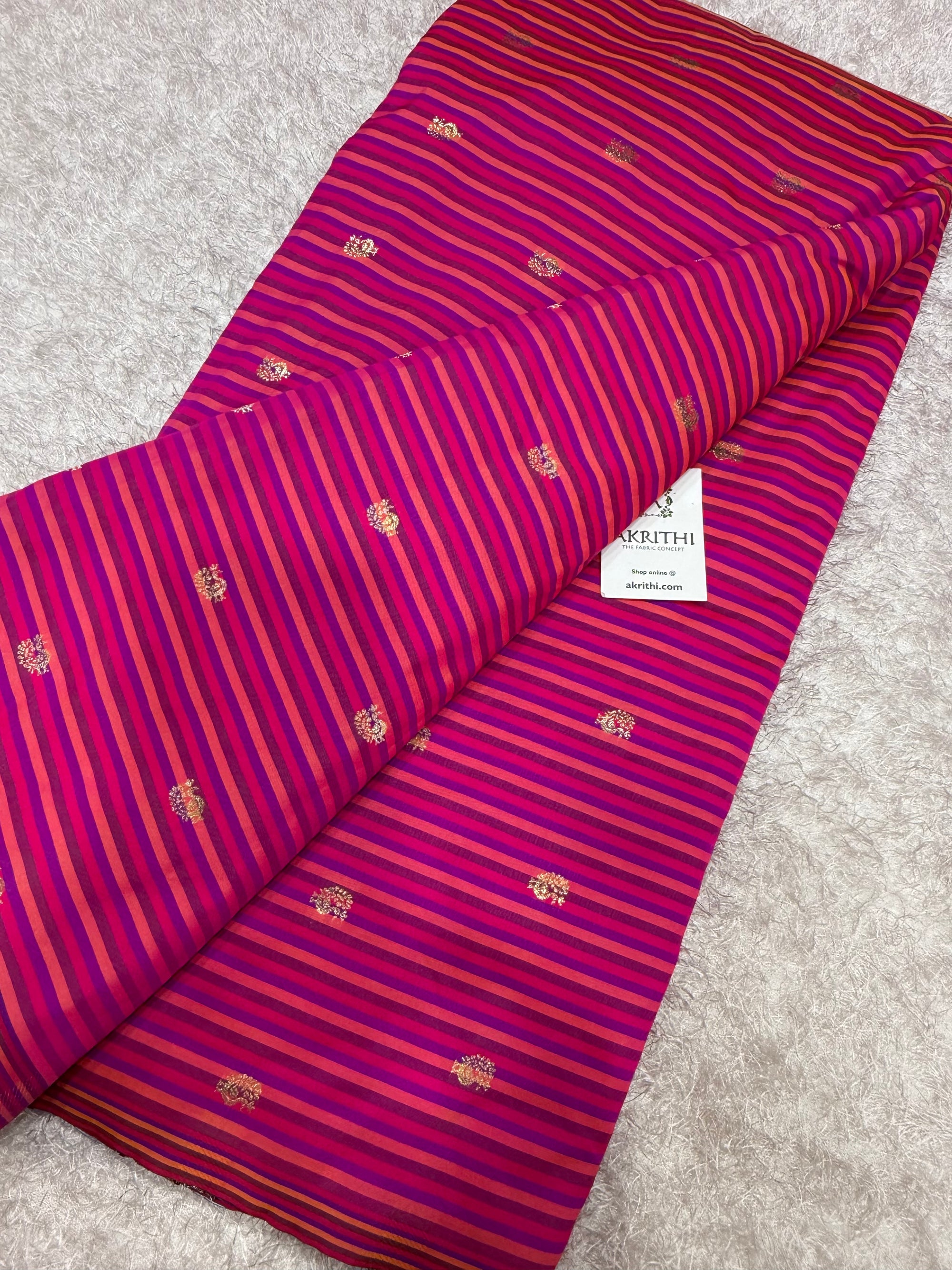 Semi Banarasi multi striped silk fabric