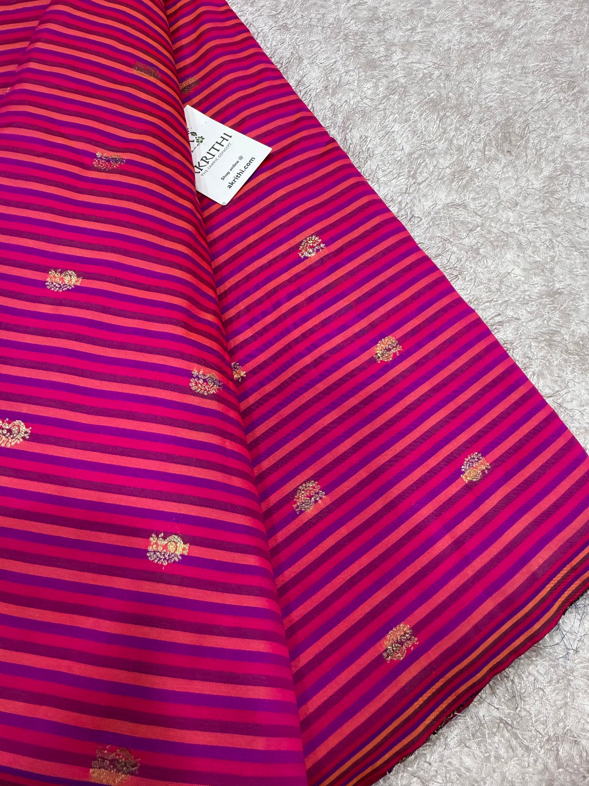 Semi Banarasi multi striped silk fabric