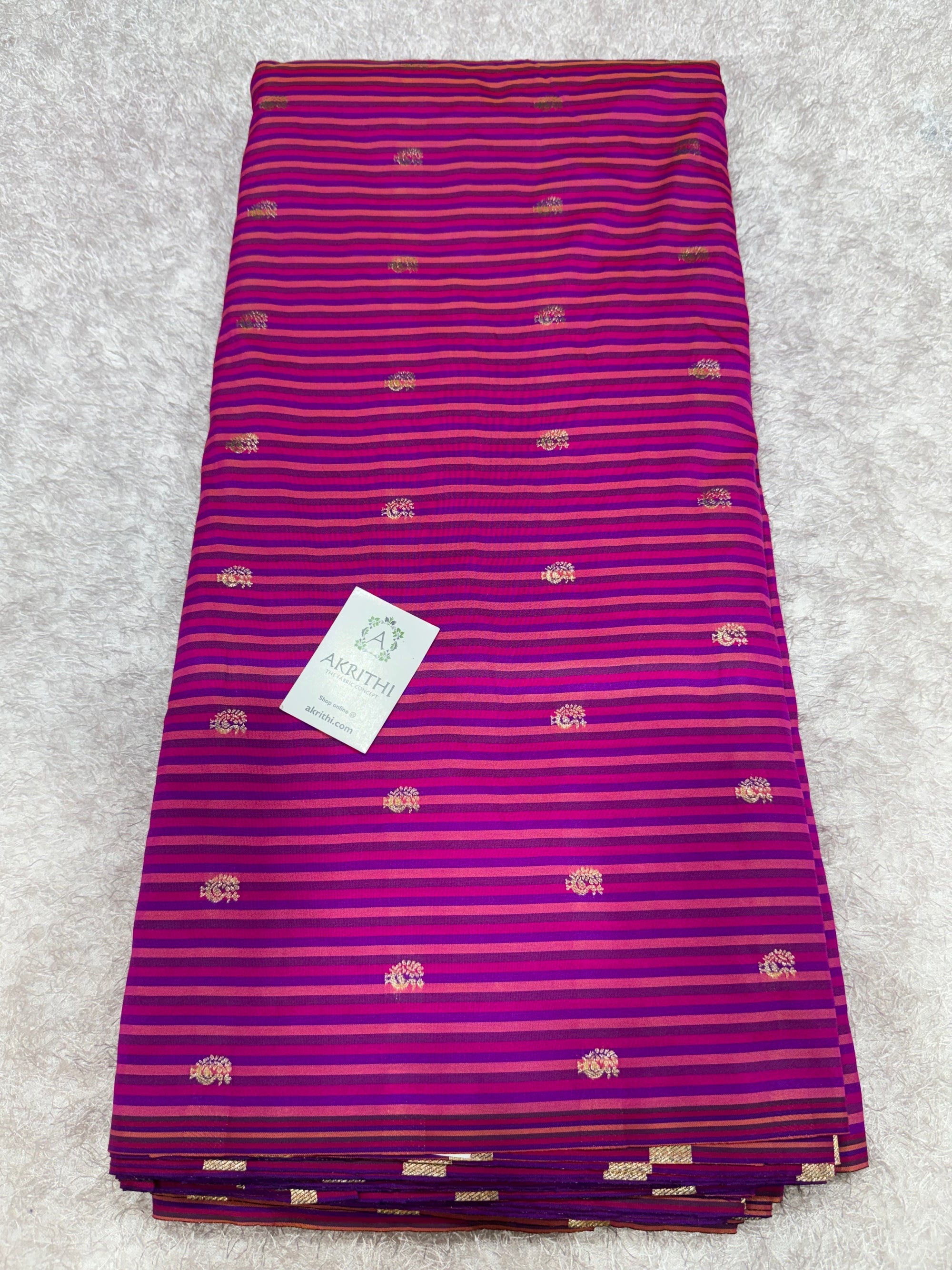 Semi Banarasi multi striped silk fabric