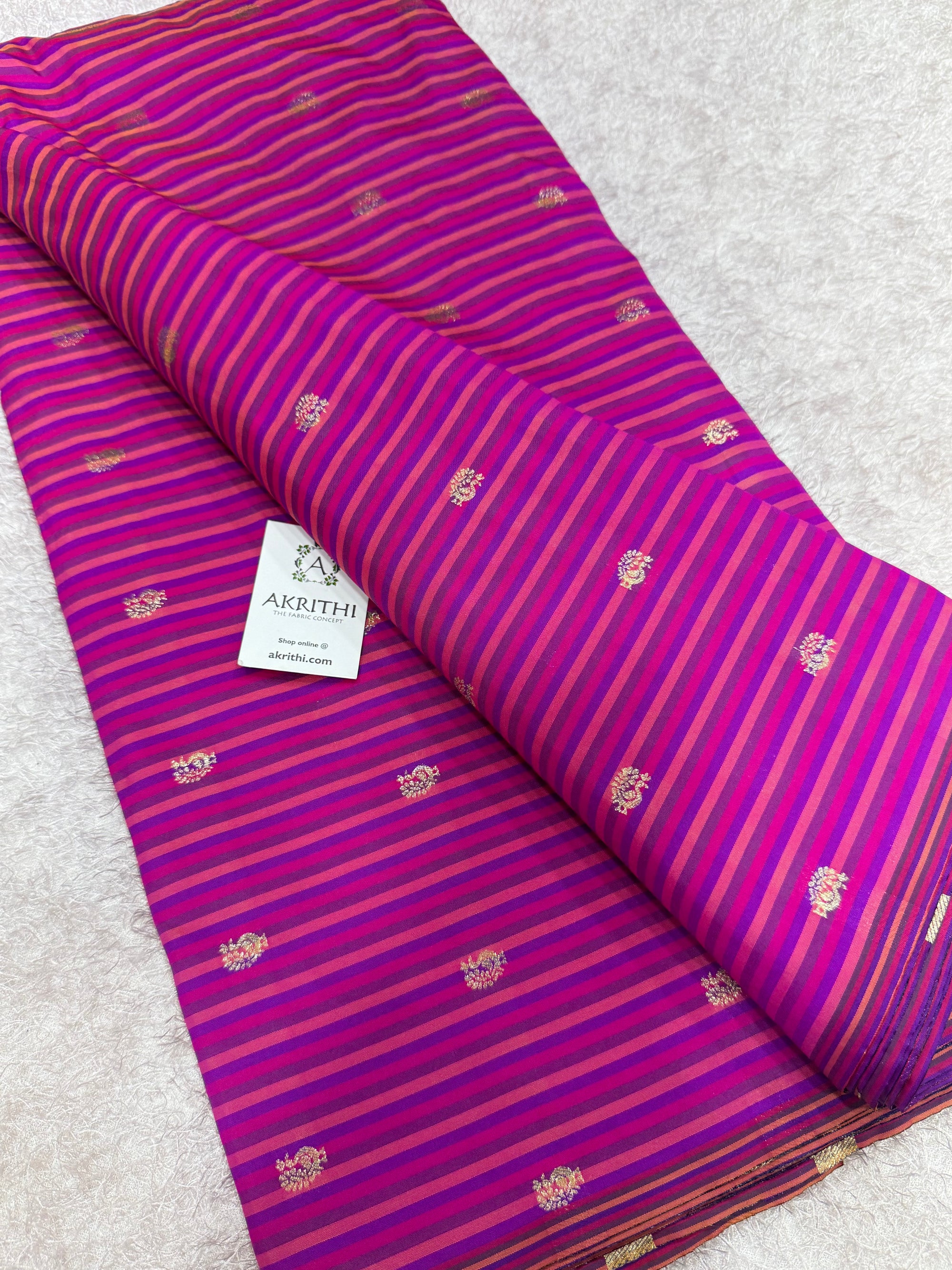Semi Banarasi multi striped silk fabric
