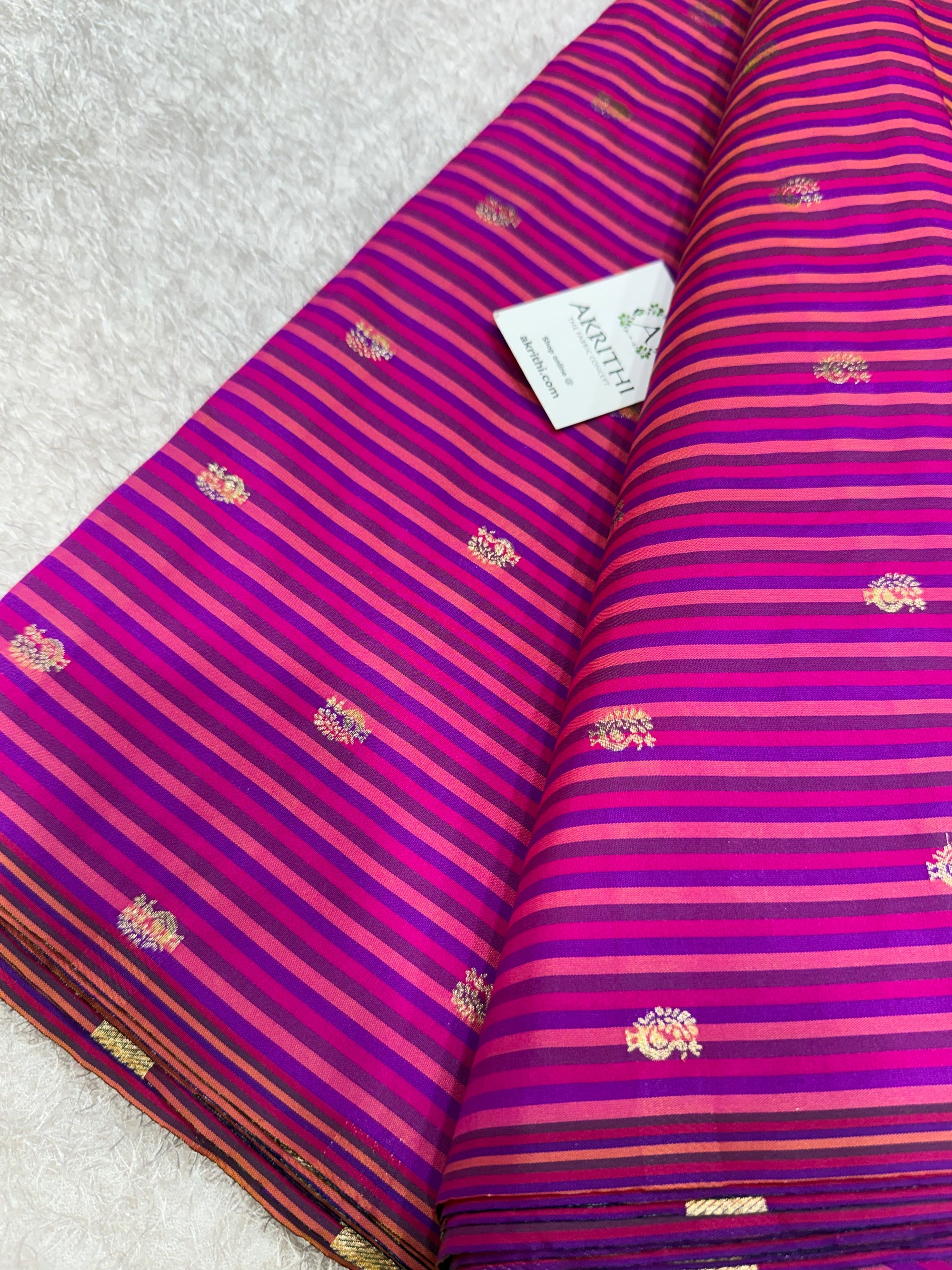 Semi Banarasi multi striped silk fabric