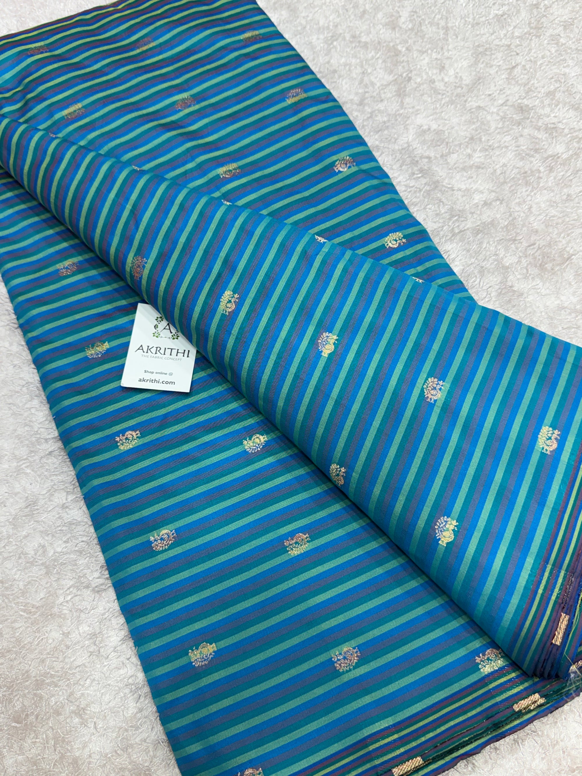 Semi Banarasi multi striped silk fabric