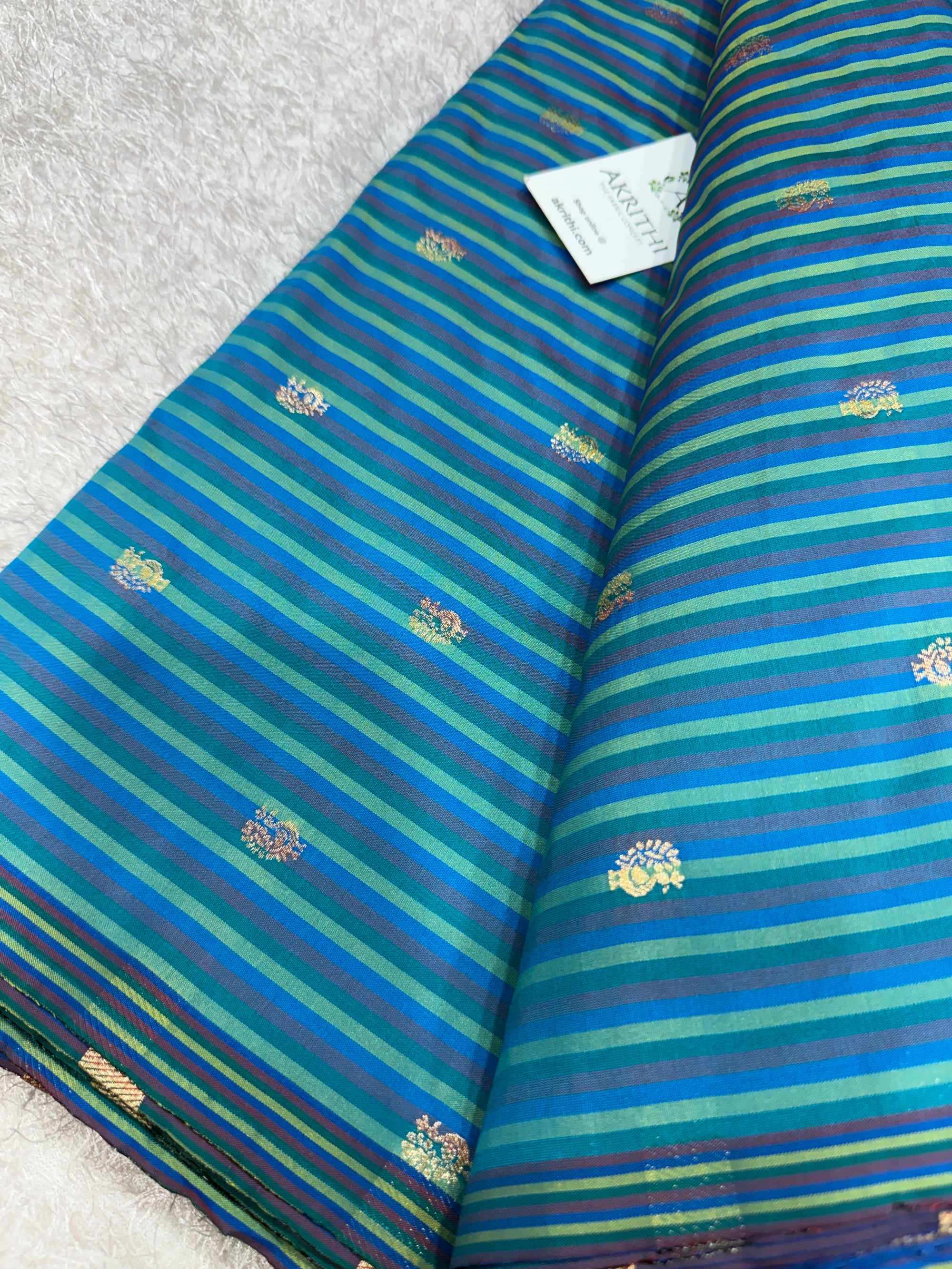 Semi Banarasi multi striped silk fabric