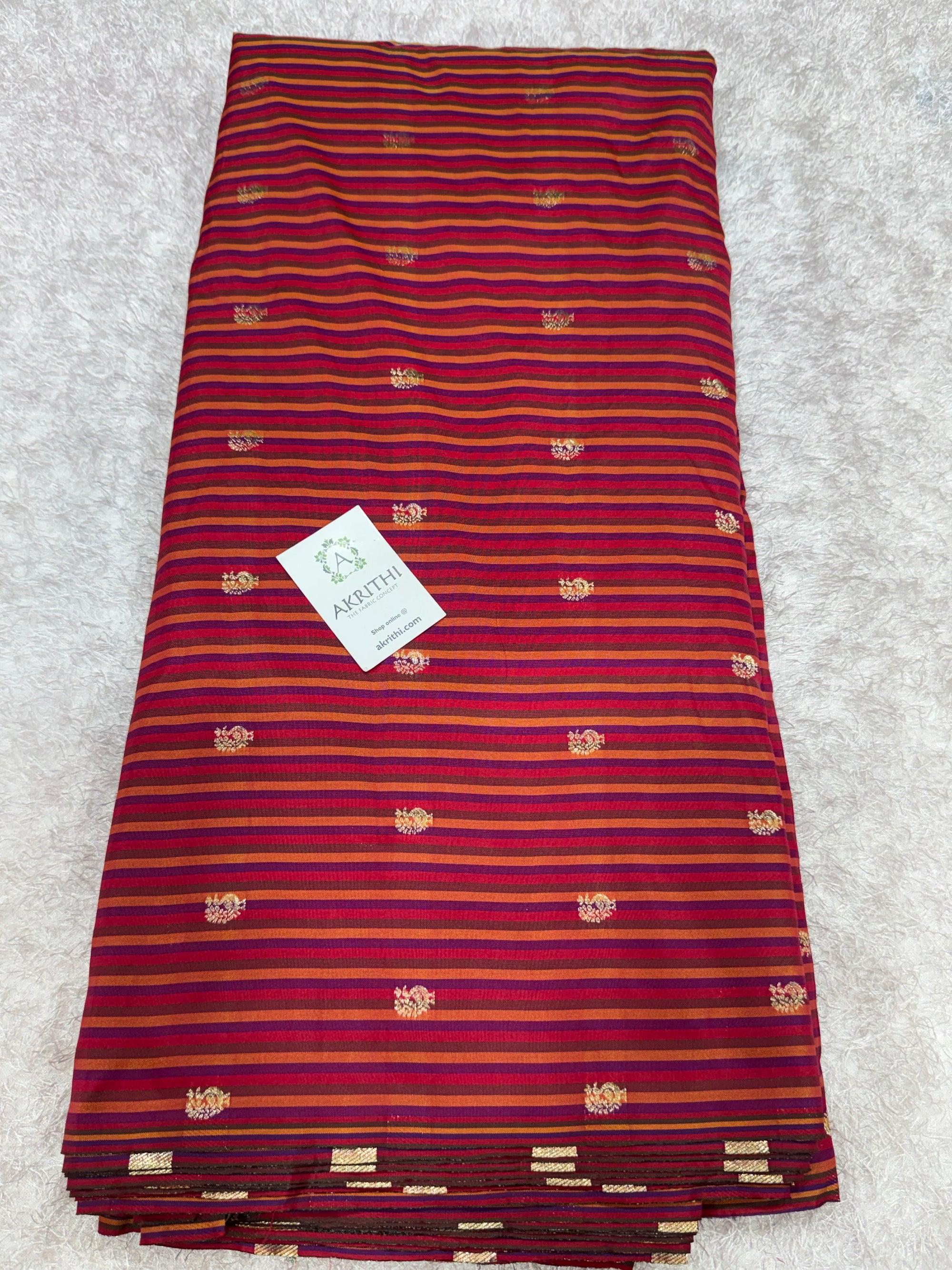Semi Banarasi multi striped silk fabric