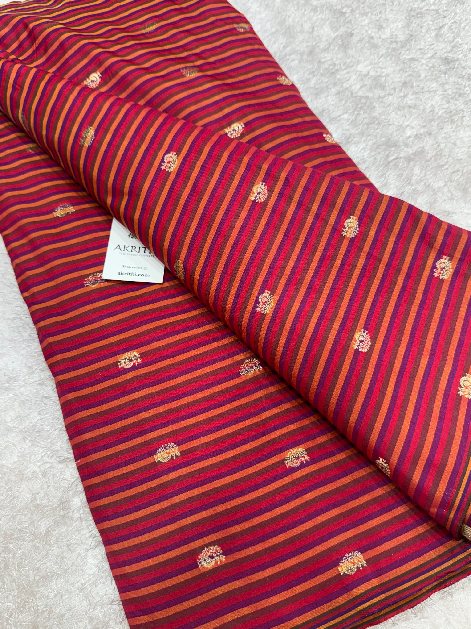 Semi Banarasi multi striped silk fabric