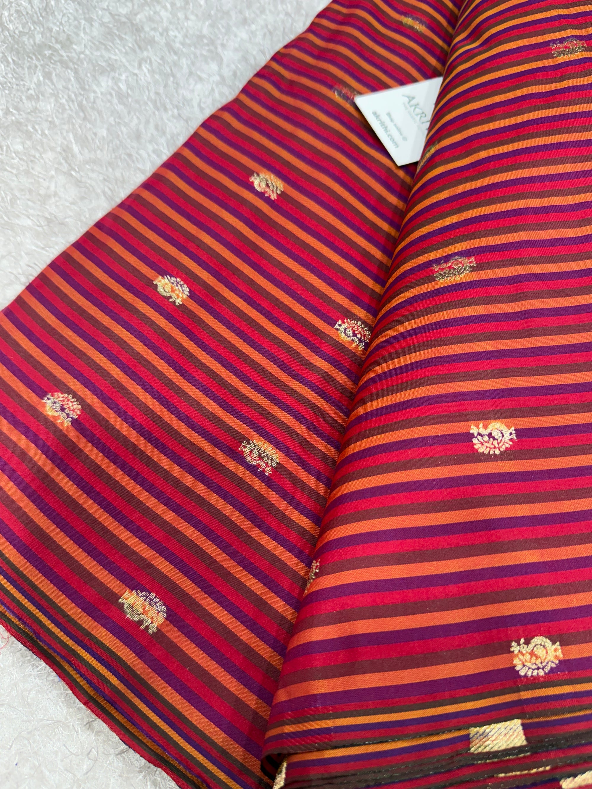 Semi Banarasi multi striped silk fabric